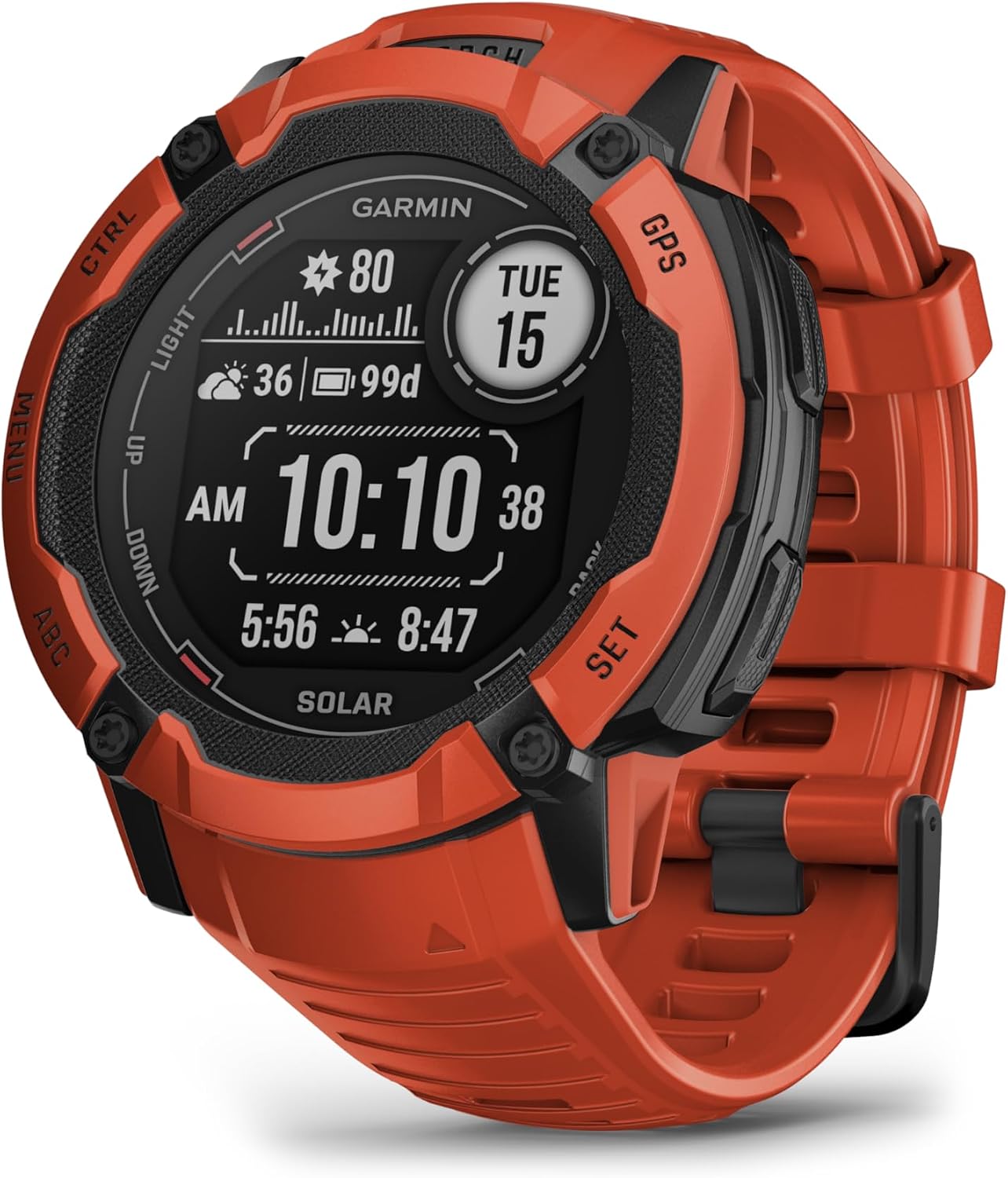 Garmin Instinct 2X Solar, Rugged GPS Smartwatch, Built-in Flashlight, Solar Charging Capability, Multi-Band GNSS, Flame Red (Renewed)