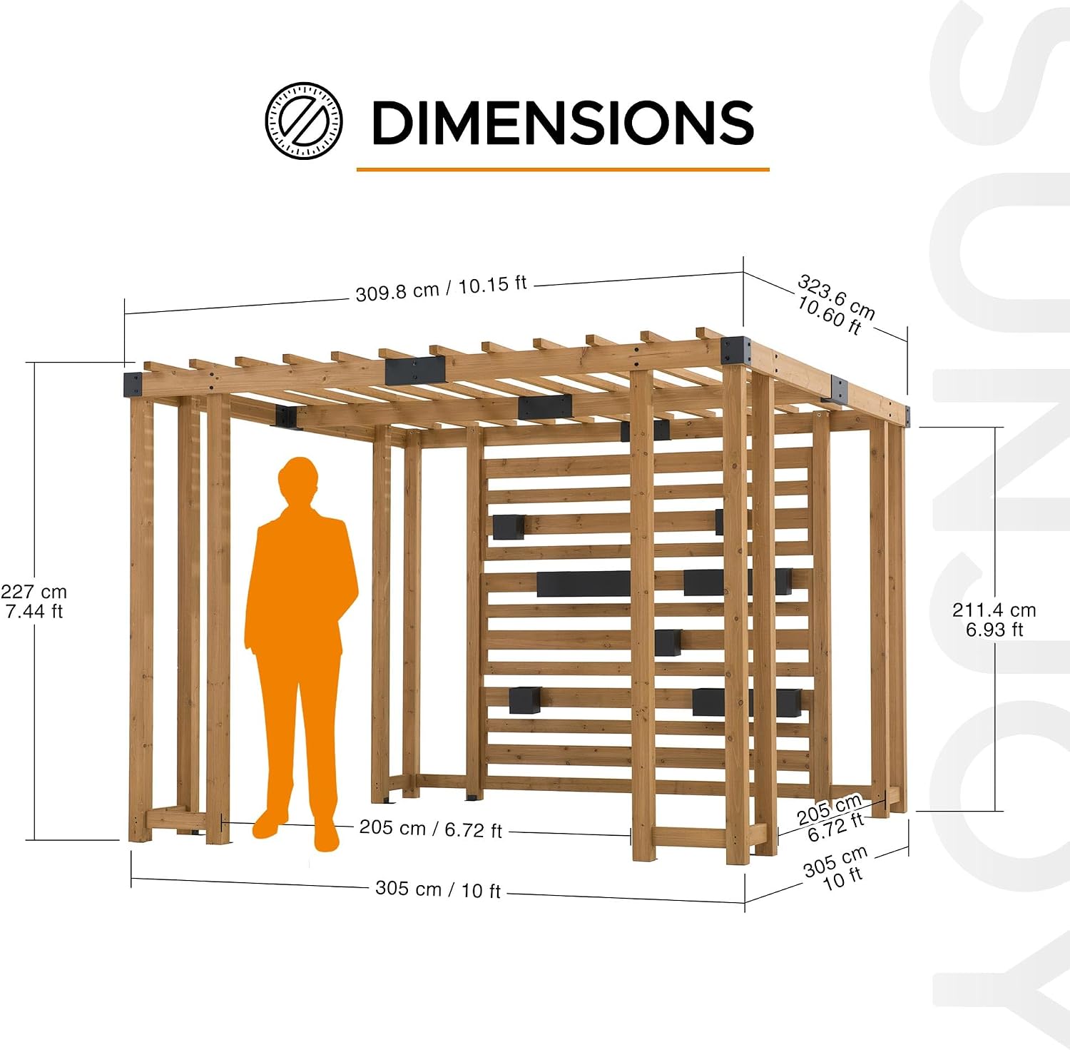 Sunjoy Wood Pergola 10 x 10.5 ft. Cedar Framed Pergolas with Adjustable Hanging Planters by SummerCove