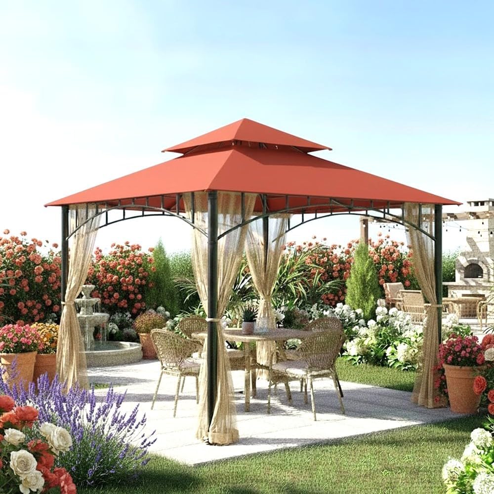 Garden Winds Reinforced Replacement Canopy Top Cover Compatible with The L-GZ093PST Summer Veranda 10' x 10' Gazebo - Classic Rustic Orange, Riplock 350
