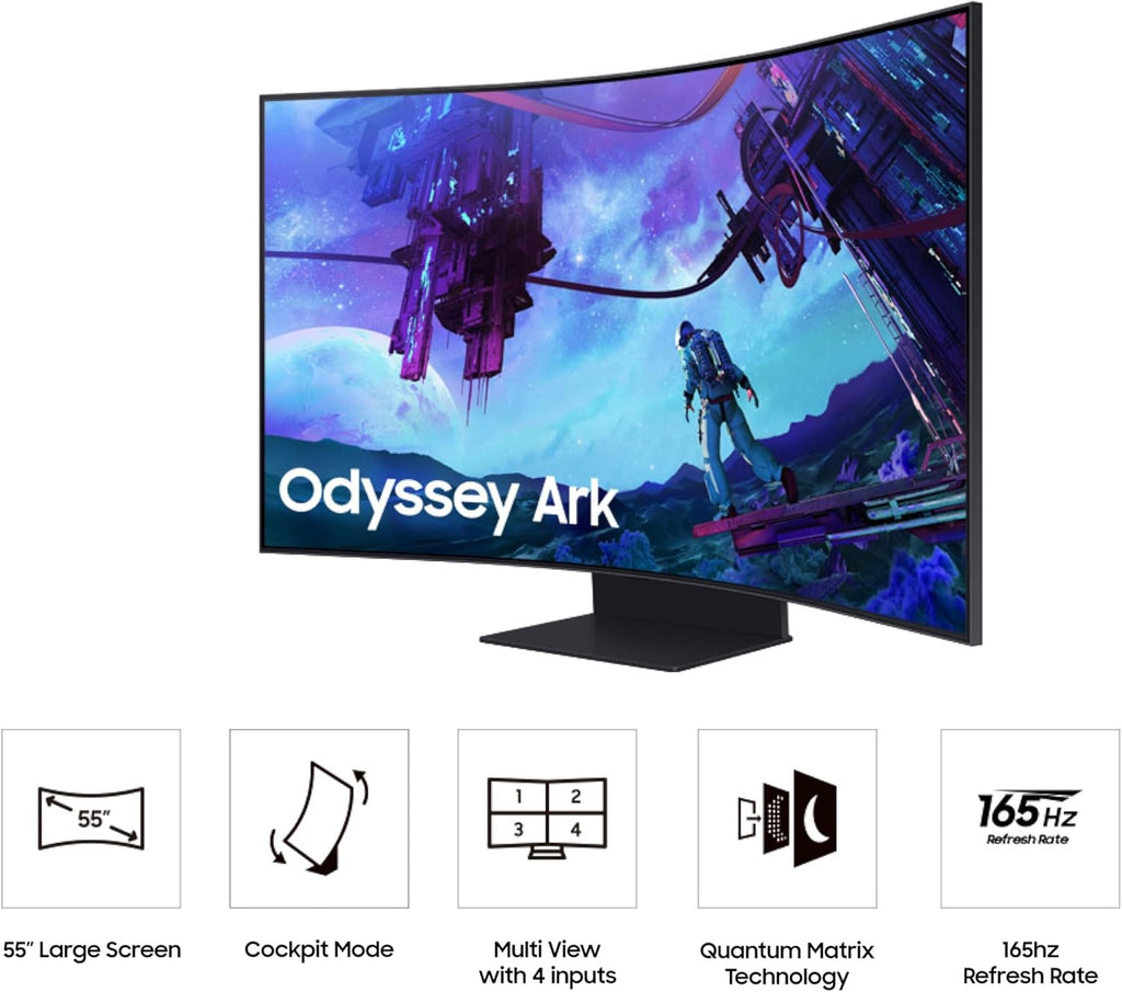 Samsung 55' Odyssey Ark 2nd Gen 4K UHD 1000R Curved Gaming Monitor, 165Hz, 1ms, 4 Input Multi View, Quantum Mini-LED, AMD FreeSync Premium Pro, HDR 10+, Height Adjustable Screen, LS55CG970NNXGO