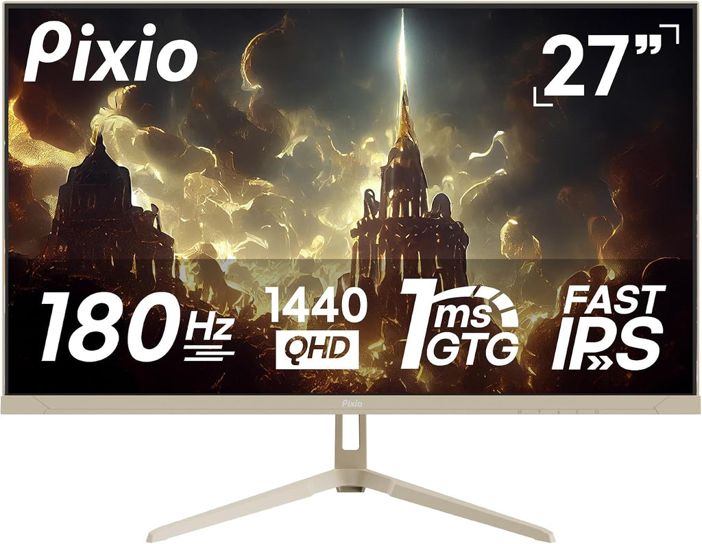 Pixio PX278 Wave Beige 27 inch 180Hz Refresh Rate Quad HD 1440p Resolution Fast IPS Panel 1ms GTG Response Time Built-in Speakers Gaming Monitor with AMD FreeSync