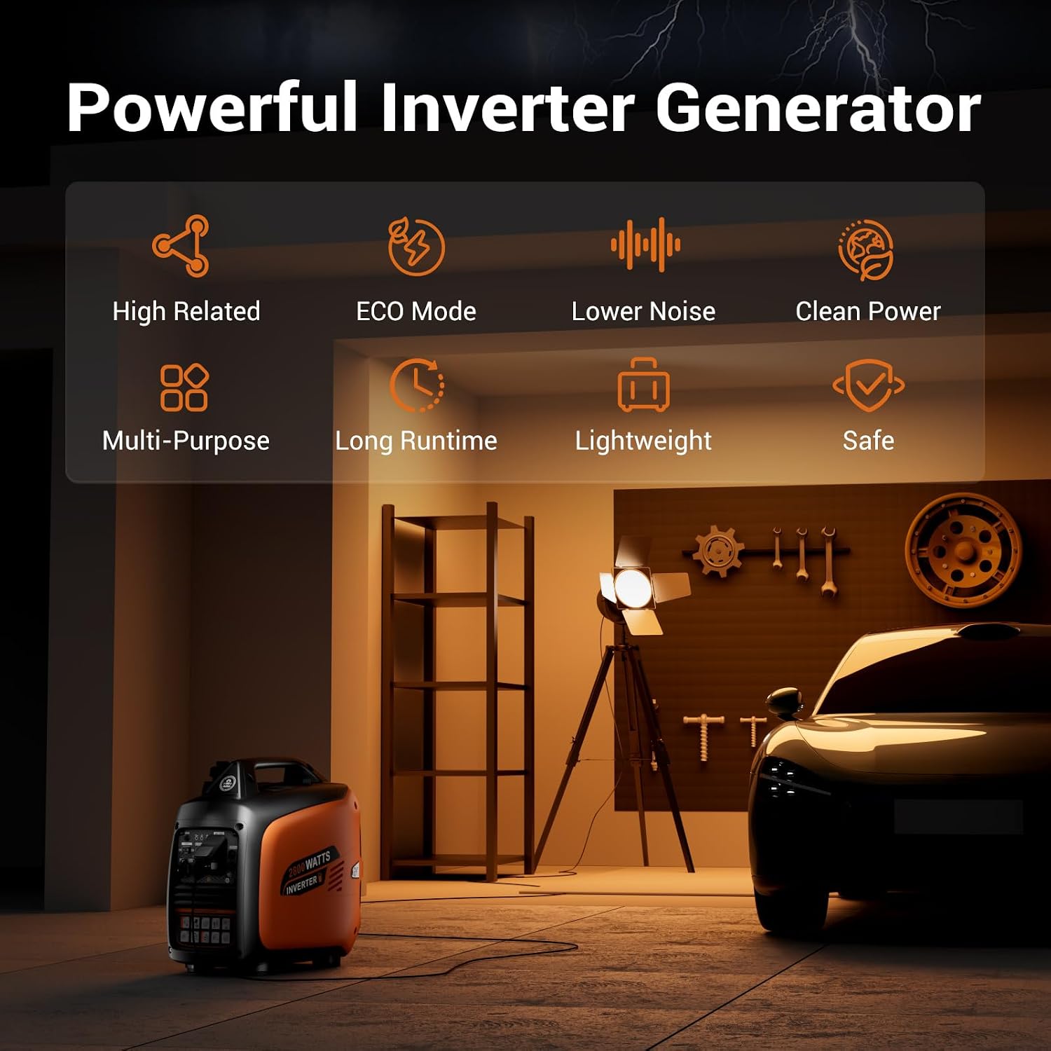 Efurden 2800-Watt Inverter Generator Gas Powered, Portable Generator for Camping, Emergency Home Backup, Super Quiet