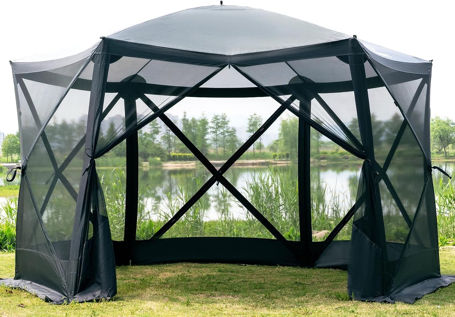 EVER ADVANCED Pop Up Gazebo Screen House Tent for Camping 11.5 ft for 8-10 Person Instant Canopy Shelter with Netting Portable for Outdoor, Backyard
