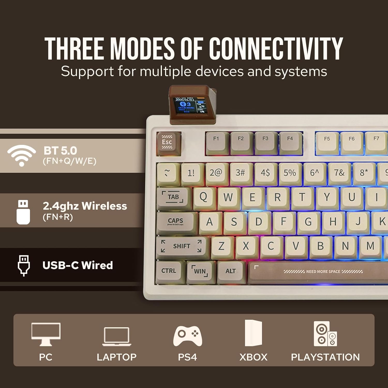 EPOMAKER RT100 Retro Gaming Keyboard with Display Screen, BT5.0/2.4G/USB-C, 97 Keys Gasket Custom Keyboard, Hot Swappable, RGB Backlit, with Knob for Win/Mac (Gateron Pro Yellow)