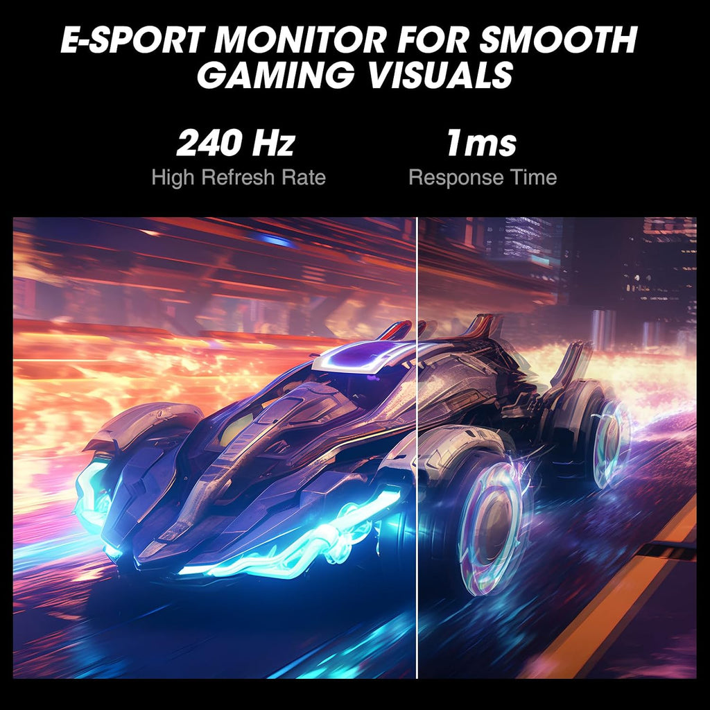 KOORUI 27 Inch Gaming Monitor 240hz, 1ms, FHD 1920x1080, 90% DCI-P3, 100% sRGB Color Gamut, Adaptive Sync Compatible, HDMI, DisplayPort, Black, GN02