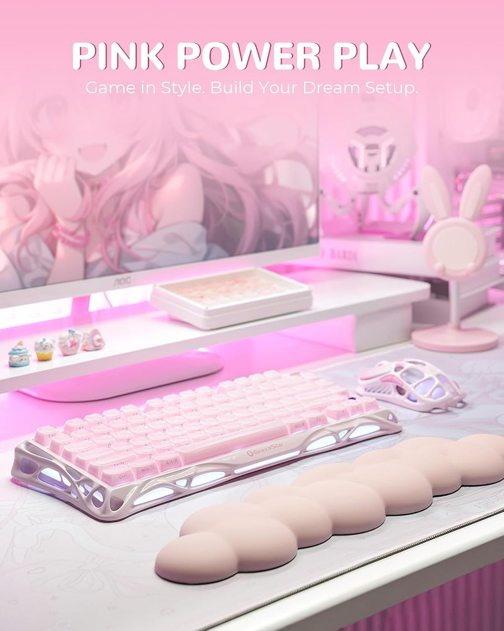 GravaStar Mercury K1 75% Pink Wireless Keyboard, Aluminum Alloy Exoskeleton Design Mechanical Gaming Keyboard, Gasket Hot-Swap Socket, Linear Switches, RGB Backlit