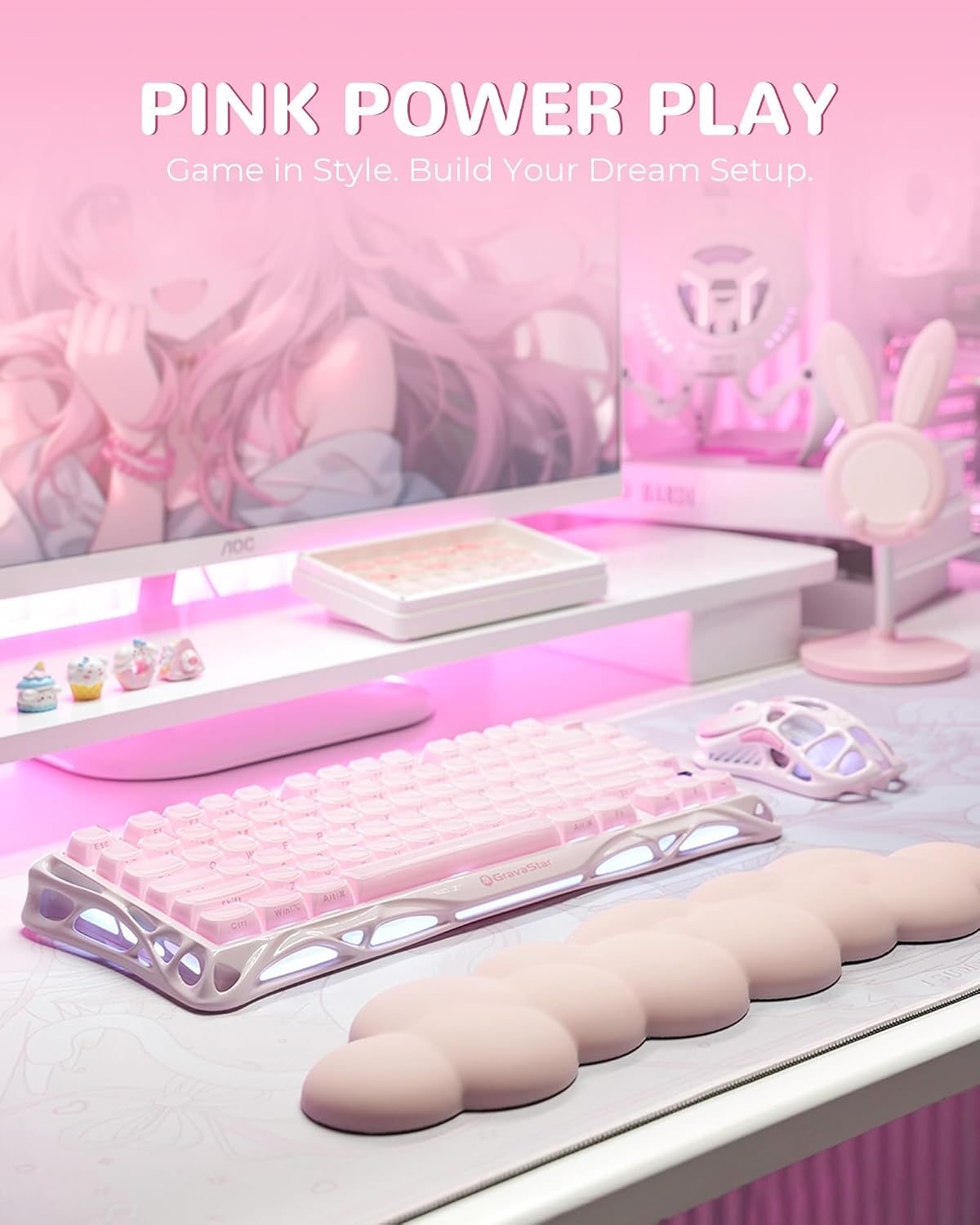 GravaStar Mercury K1 75% Pink Wireless Keyboard, Aluminum Alloy Exoskeleton Design Mechanical Gaming Keyboard, Gasket Hot-Swap Socket, Linear Switches, RGB Backlit