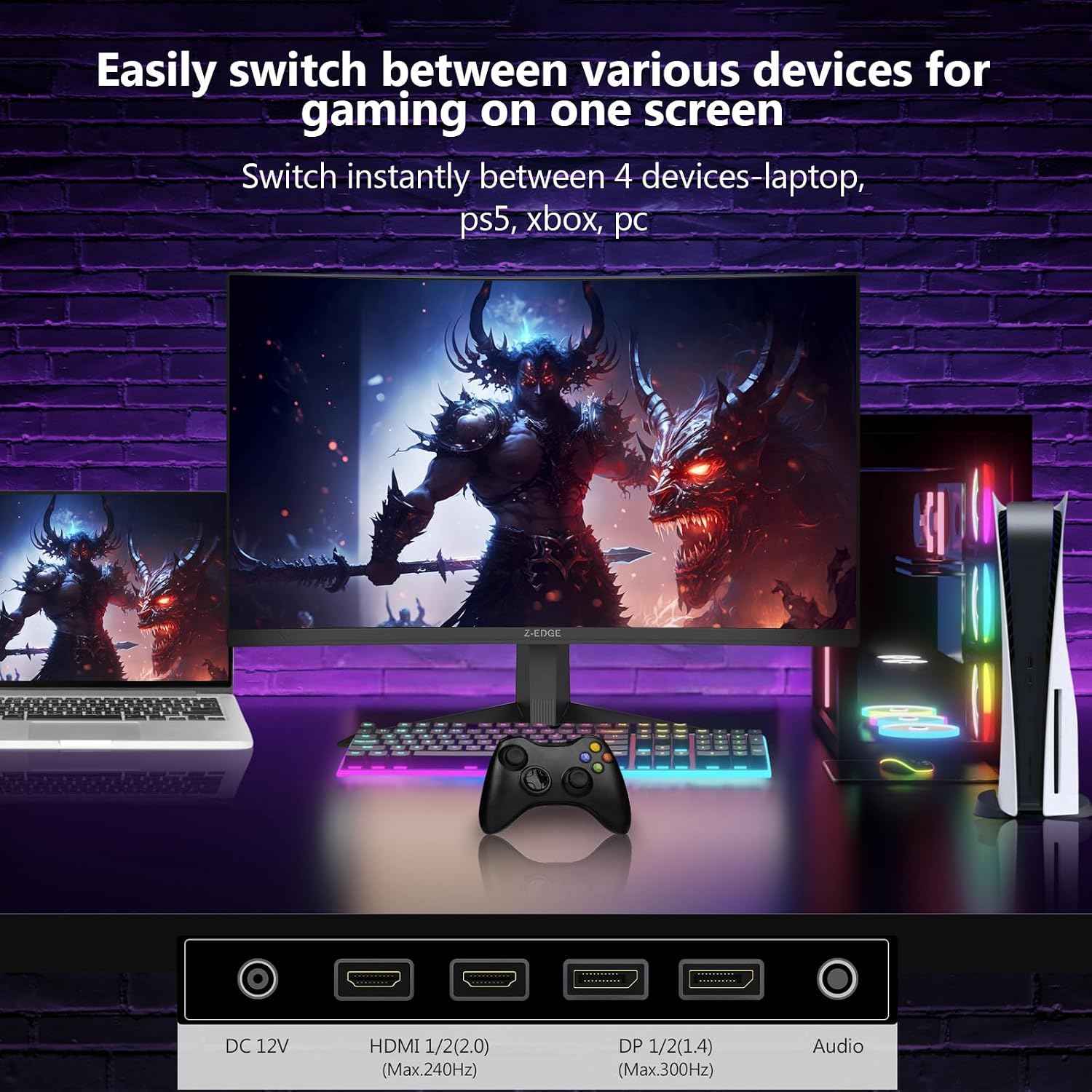 Z-Edge 27 inch Curved Gaming Monitor, FHD 1080P 300Hz 280Hz 240Hz Curved Monitor 1500R Computer Monitor, MPRT 1ms Monitor, FreeSync, Low Blue Light,16.7M Colors, UG27S 2X DP and 2X HDMI