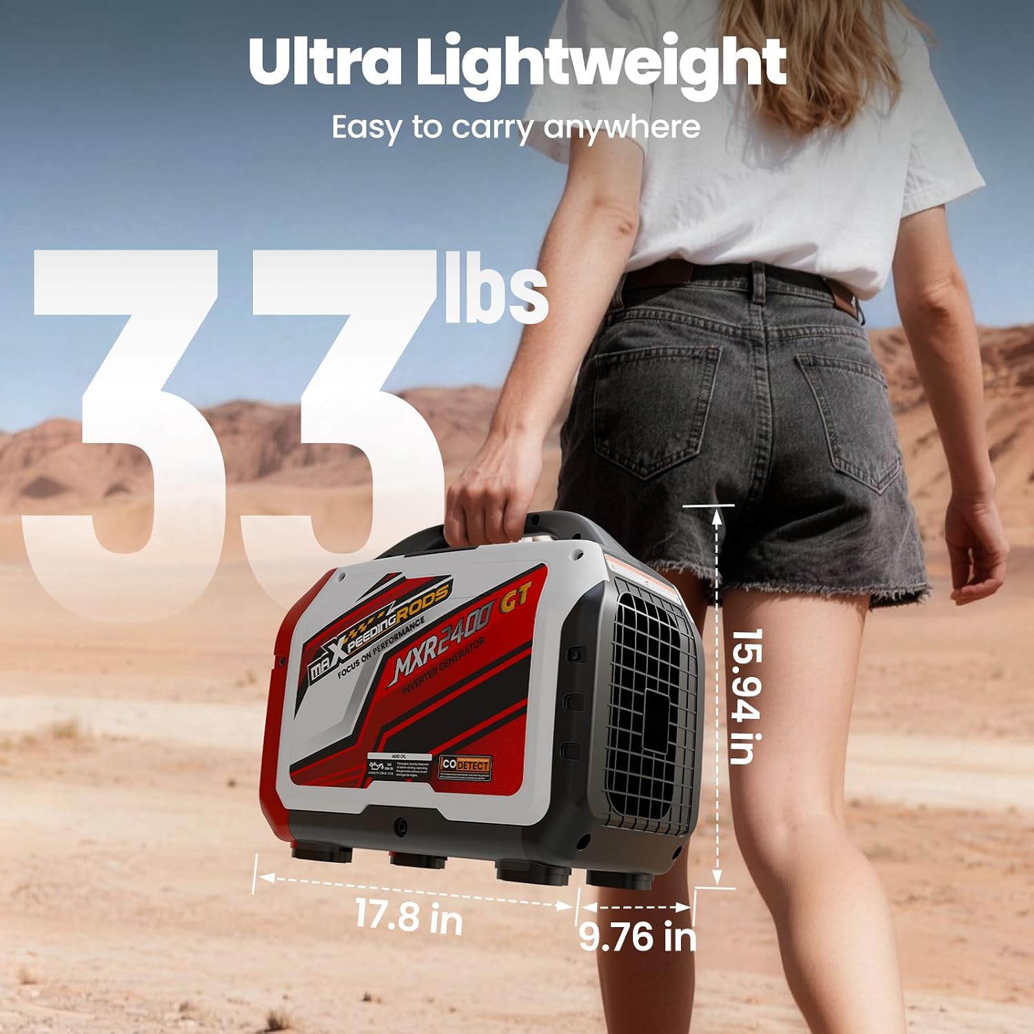 maXpeedingrods 2400 Watt Portable Inverter Generator Gas Powered, Bluetooth® App Remote Data Monitor,Only 33lbs, Compact and Lightweight for Outdoor Camping, Home Use