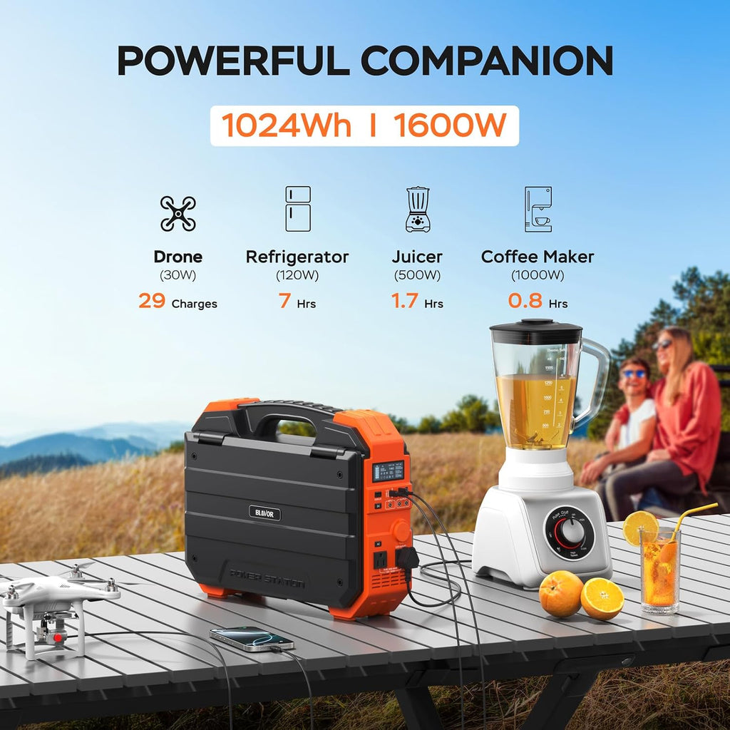 BLAVOR Portable Power Station 1600W (Peak 3200W), Built-in Solar Panel, 1024Wh LiFePO4 Battery, 100W USB-C Fast Charge, Solar Generator for Home Backup, Camping, Power Outages & RV