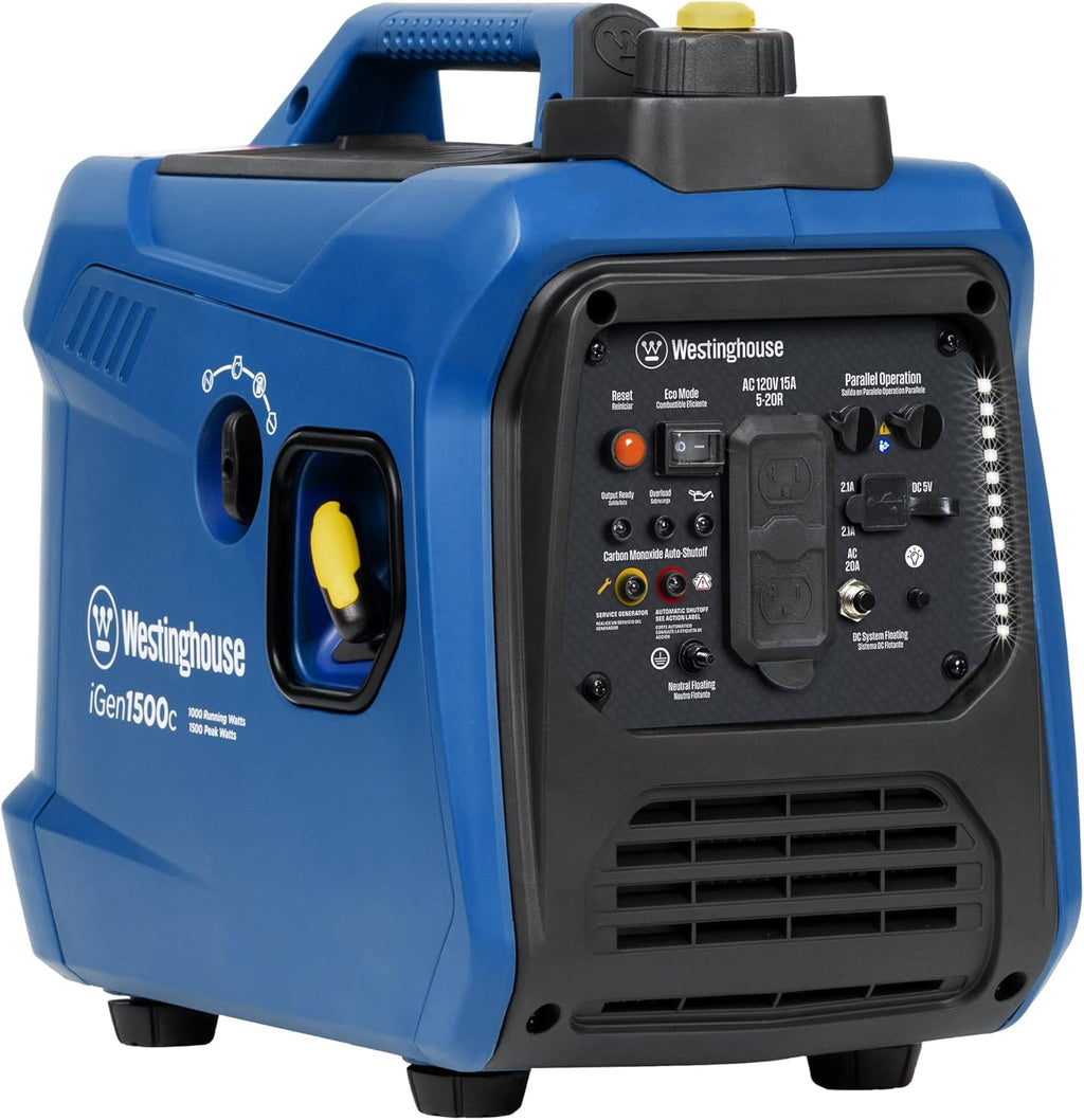 Westinghouse 1500 Peak Watt Super Quiet & Lightweight Portable Inverter Generator, Gas Powered, CO Sensor, Parallel Capable, Long Run Time,Blue