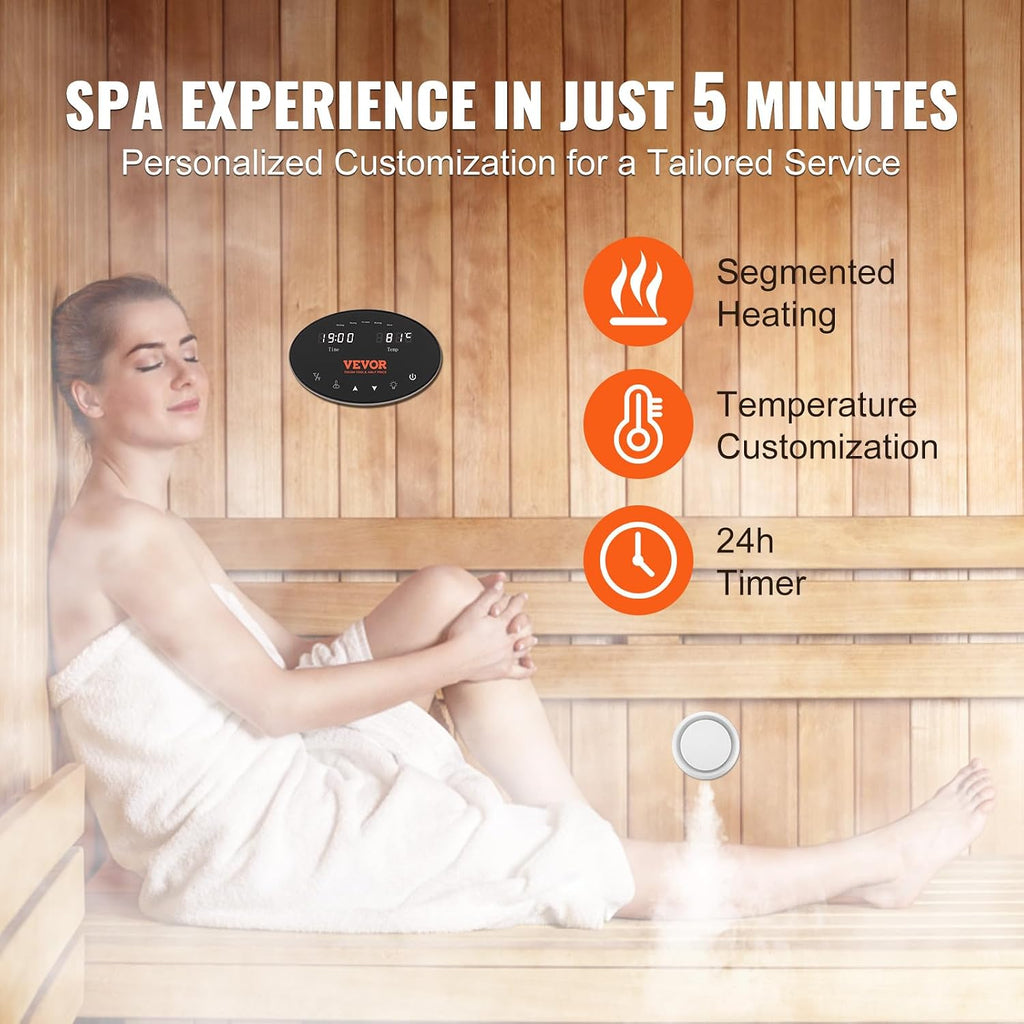 VEVOR Steam Shower Generator, 10.5 kW, Segmented Heating System with Temperature Customization & 24h Timer, Automatic Drainage Luxury Steam Bath Kit for Home