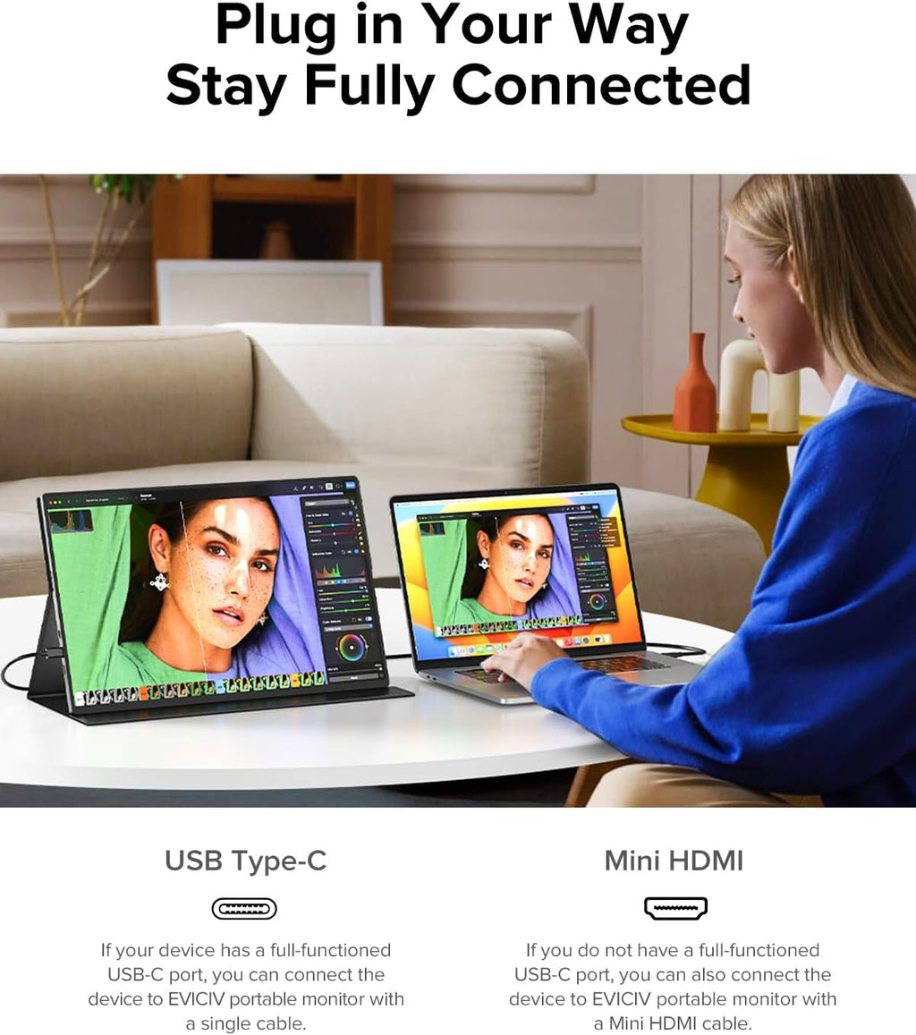 Portable Monitor 4K 1200 Nits, 16' Laptop Monitor, 3840*2400 UHD, 1MS FreeSync, 2000:1 Contrast, USB-C & MINI HDMI, VESA & Smart Case, Travel Second Screen for Computer, Mini PC, Game Consoles