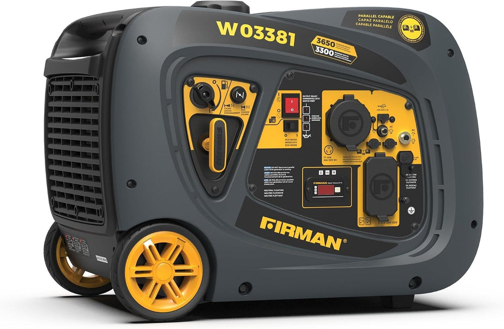 FIRMAN W03381 Gas Inverter Portable Generator 3650W Starting 3300W Running, Recoil Start, Quiet Clean Sine Wave Power, RV Ready 120V, Compact Design for Home, Backup, Camping, Tailgating, Outdoor