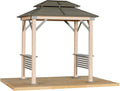 Tommy Bahama Edition Cove 6' x 8' Outdoor Hardtop Grill Gazebo for Backyard or Patio, Heavy-Duty Galvanized Steel Double Roof Gazebo, Wood Grain Finish