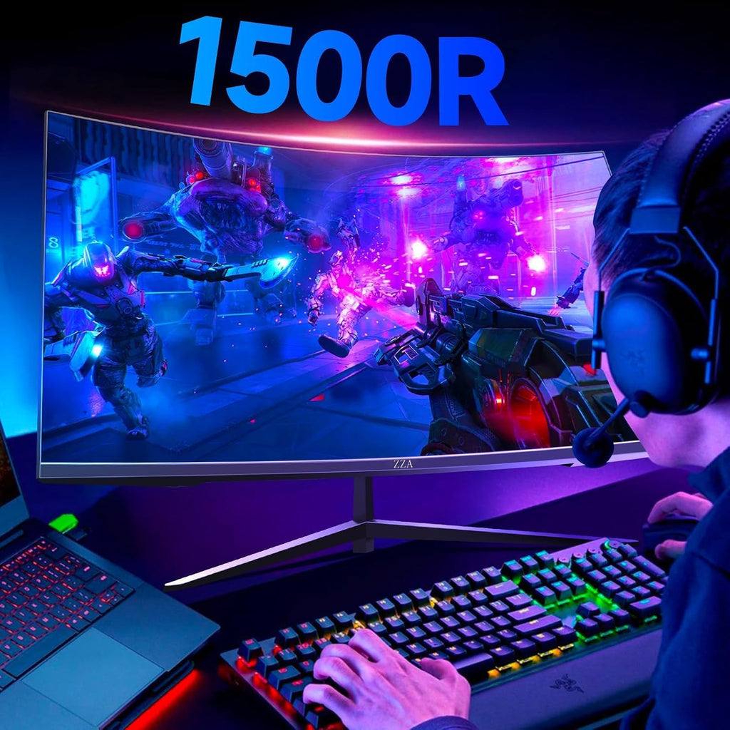 ZZA 32 Inch Curved Gaming Monitor 240hz,1K 1080P Computer PC Monitor with 1500R |1ms (GTG) | HDR 600|Curved|122% sRGB|DP/HDMI|VESA|FreeSync & G-Syn,Mount Business, Office, Casual Gaming Monitors