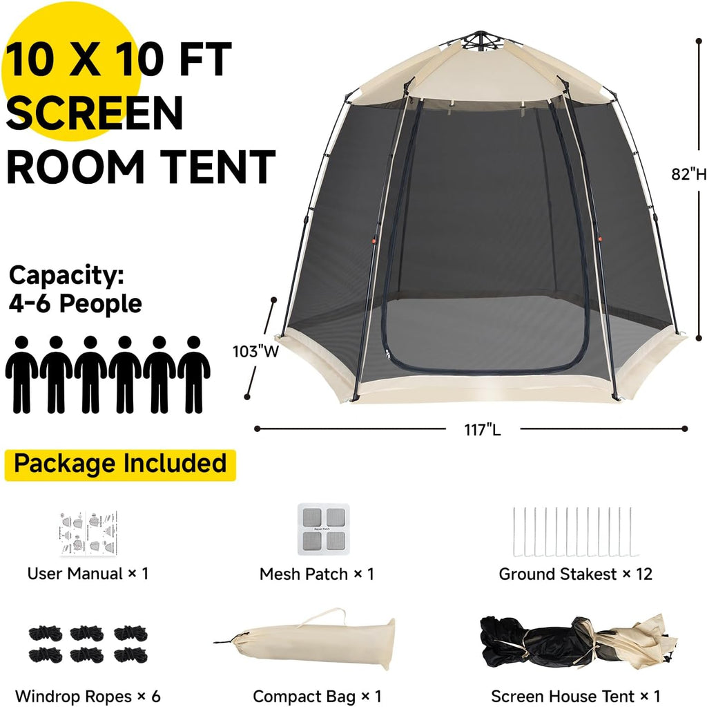 Alvantor® Screen House Gazebo, Pop Up Screen Tent, Instant Screen Room with Carry Bag, Outdoor Mosquito Tent Camping, Sun Shade Shelter for Patio, Garden, Backyard, Deck