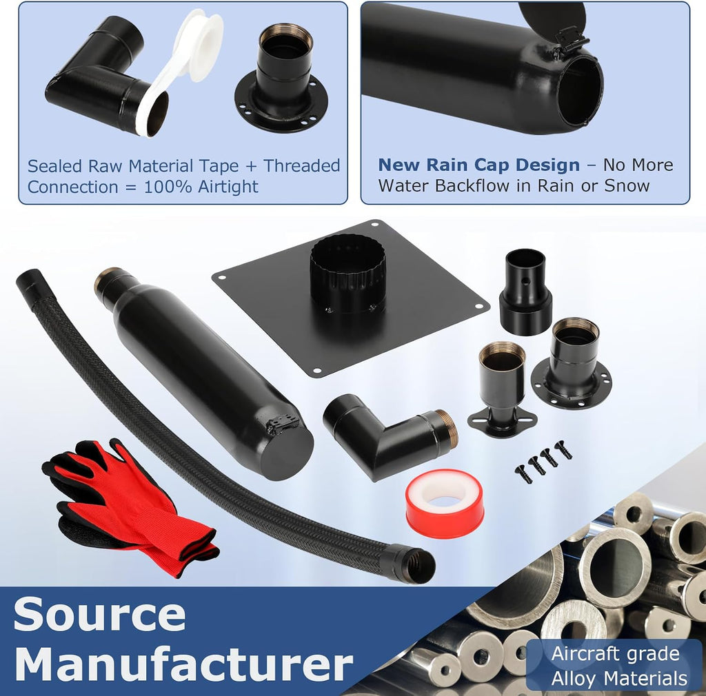 2025 Upgrade Generator Exhaust Extension Silencer Kit with Three Universal Adapters,Threaded Connector,Rain Cap and 90° Elbow–Leakproof, Weatherproof & Flexible Muffler Upgrade for Portable Generators