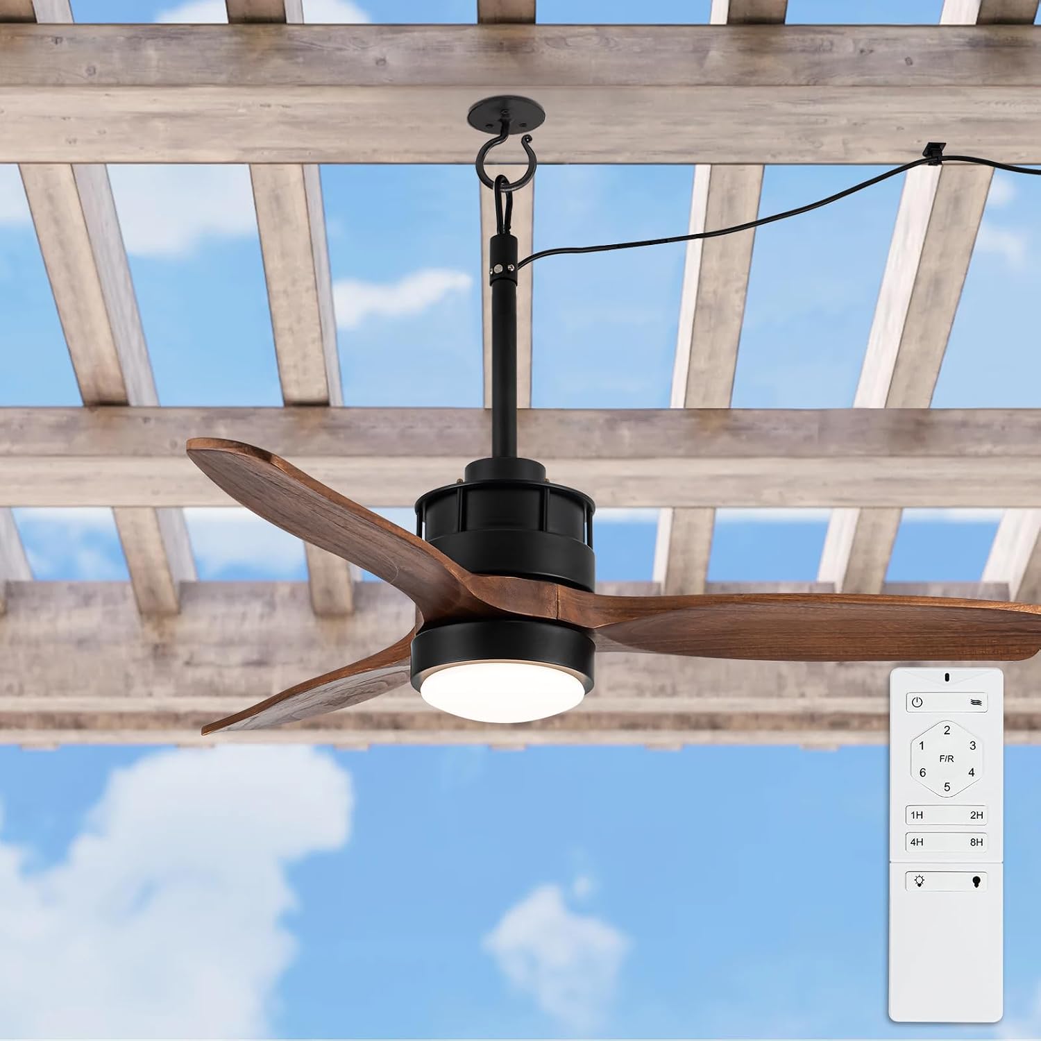 EKIZNSN Gazebo Fans Outdoor Hanging with Remote, 32' Gazebo Ceiling Fan with Light Hook Installation for Outside Porch, Pergola, Garage