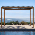 MIRADOR 111S Takasho Louvered Pergola 10x13 Wood Grain Outdoor Aluminum Pergola with Adjustable Rainproof Roof Full Aluminum Frame Ideal for Outdoor Deck Garden Patio Durable, Cherry Oak