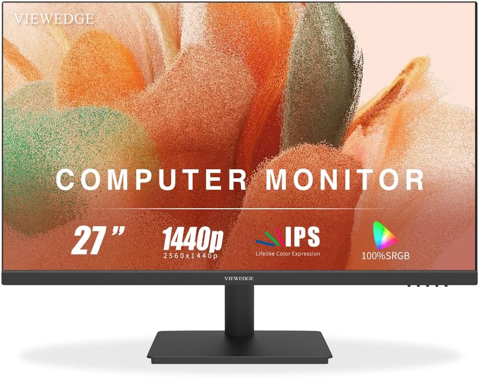 Viewedge 27 inch Monitor 2560 x 1440p 75hz IPS Computer Monitor QHD with HDMI, DP and Wall Mountable | Eye Protection 2K Monitor for Working and Gaming