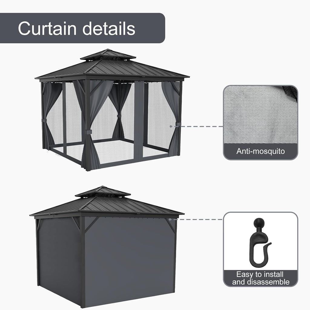 GAOMON 12'*12'Hardtop Gazebo - Outdoor Metal Pavilion with Galvanized Steel and Aluminum Frame, Double Roof Canopy with Netting and Curtains - Ideal for Patio, Backyard, Deck, and Lawns(Gray)