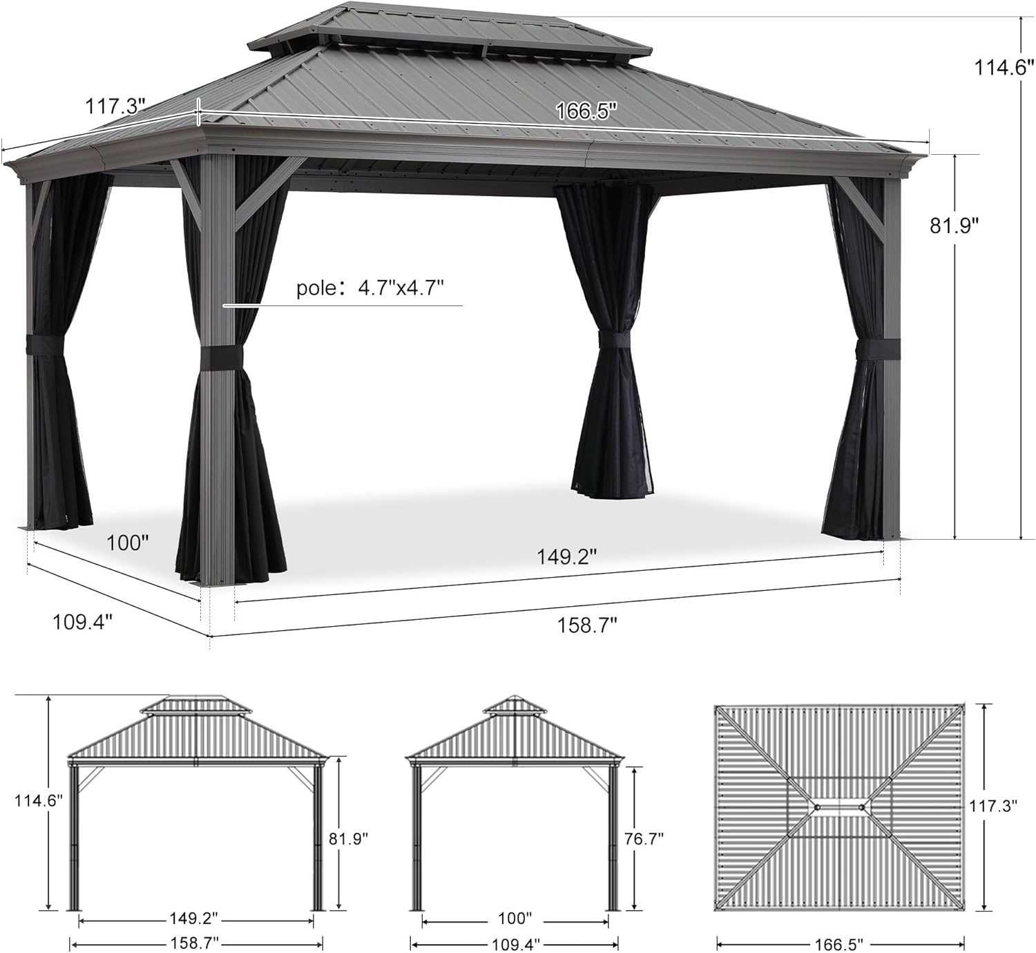 PURPLE LEAF 10' X 14' Patio Hardtop Gazebo Aluminum Outdoor Gazebo with Double Galvanized Steel Roof for Deck Backyard All Weather Outdoor Pavilion Curtain and Netting Included, Light Grey