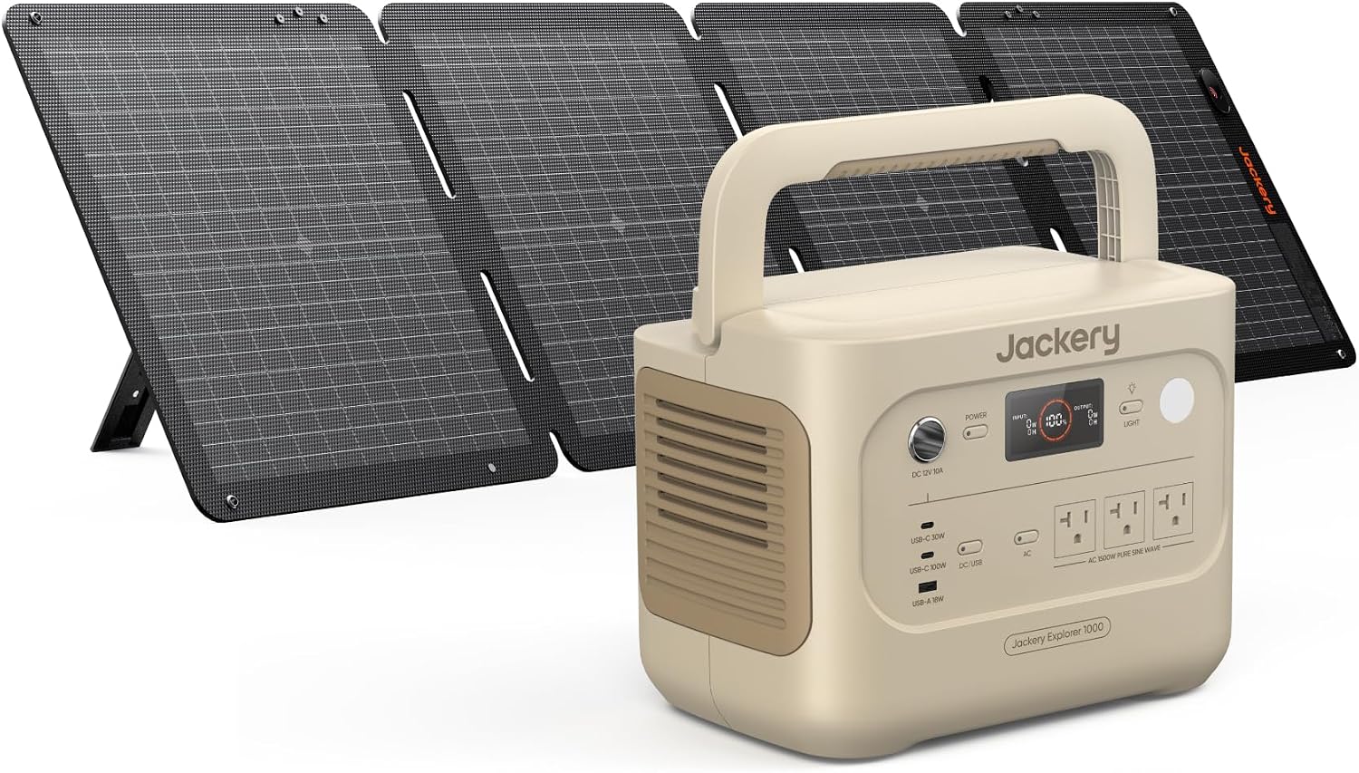Jackery Solar Generator 1000 v2 with 100W Solar Panel,1070Wh Portable Power Station, LiFePO4 Battery,1500W AC Output,1 Hr Fast Charge, for Camping,Emergency, RV, Off-Grid Living(Dune White)