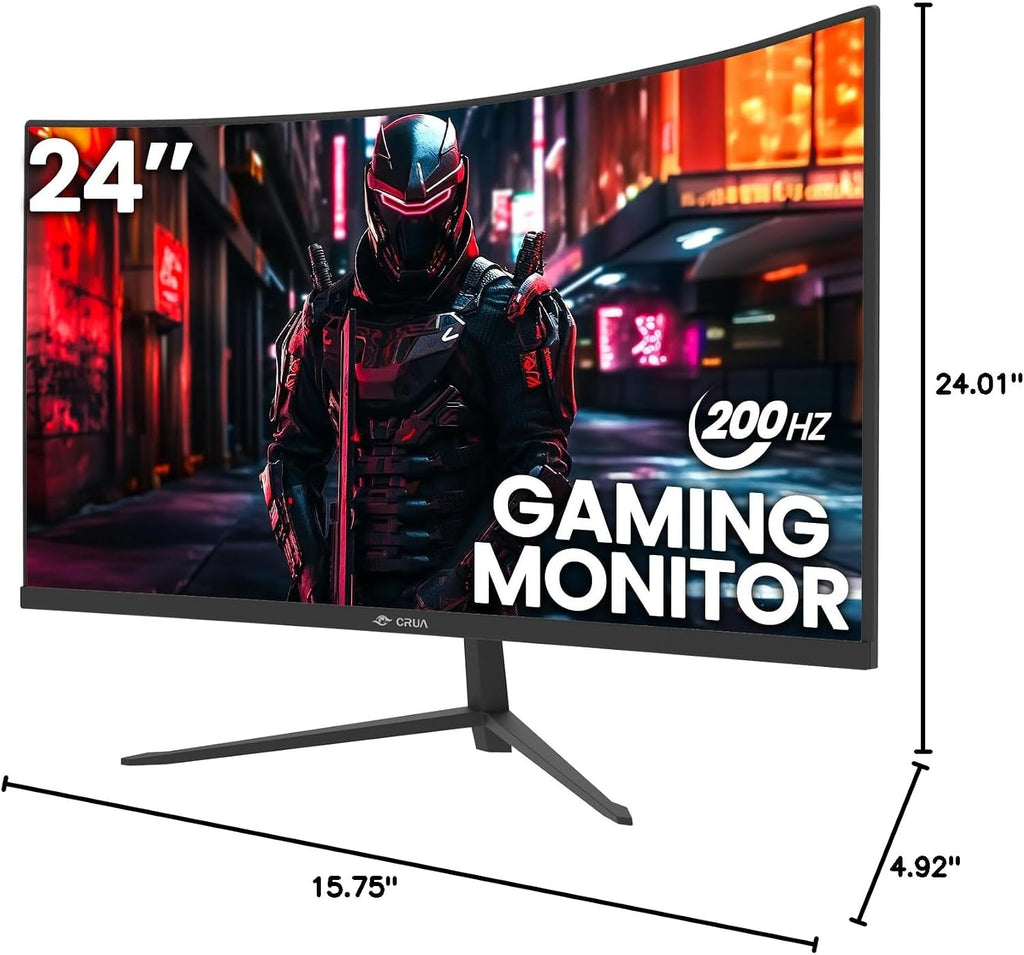 CRUA 24 Inch 200hz/180hz Curved Gaming Monitor, FHD 1080P Frameless Computer Monitors, Support AMD freesync Low Motion Blur, Eye Care, DisplayPort, HDMI, Compatible Wall Mountable Installs-Black