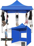 COBIZI 8x8 Pop Up Canopy with 4 Sidewall,Heavy Duty Canopy UPF 50+ All Season Wind Waterproof Commercial Outdoor Wedding Party Tents for Parties Canopy Gazebo with Roller Bag (8 x 8 ft Dark Blue)