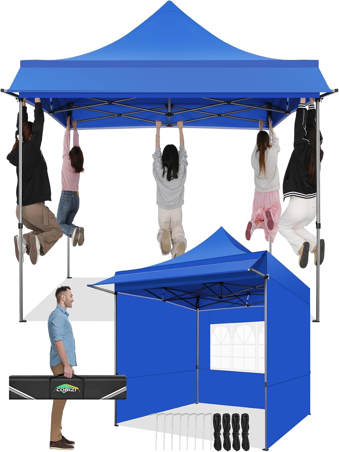 COBIZI 8x8 Pop Up Canopy with 4 Sidewall,Heavy Duty Canopy UPF 50+ All Season Wind Waterproof Commercial Outdoor Wedding Party Tents for Parties Canopy Gazebo with Roller Bag (8 x 8 ft Dark Blue)