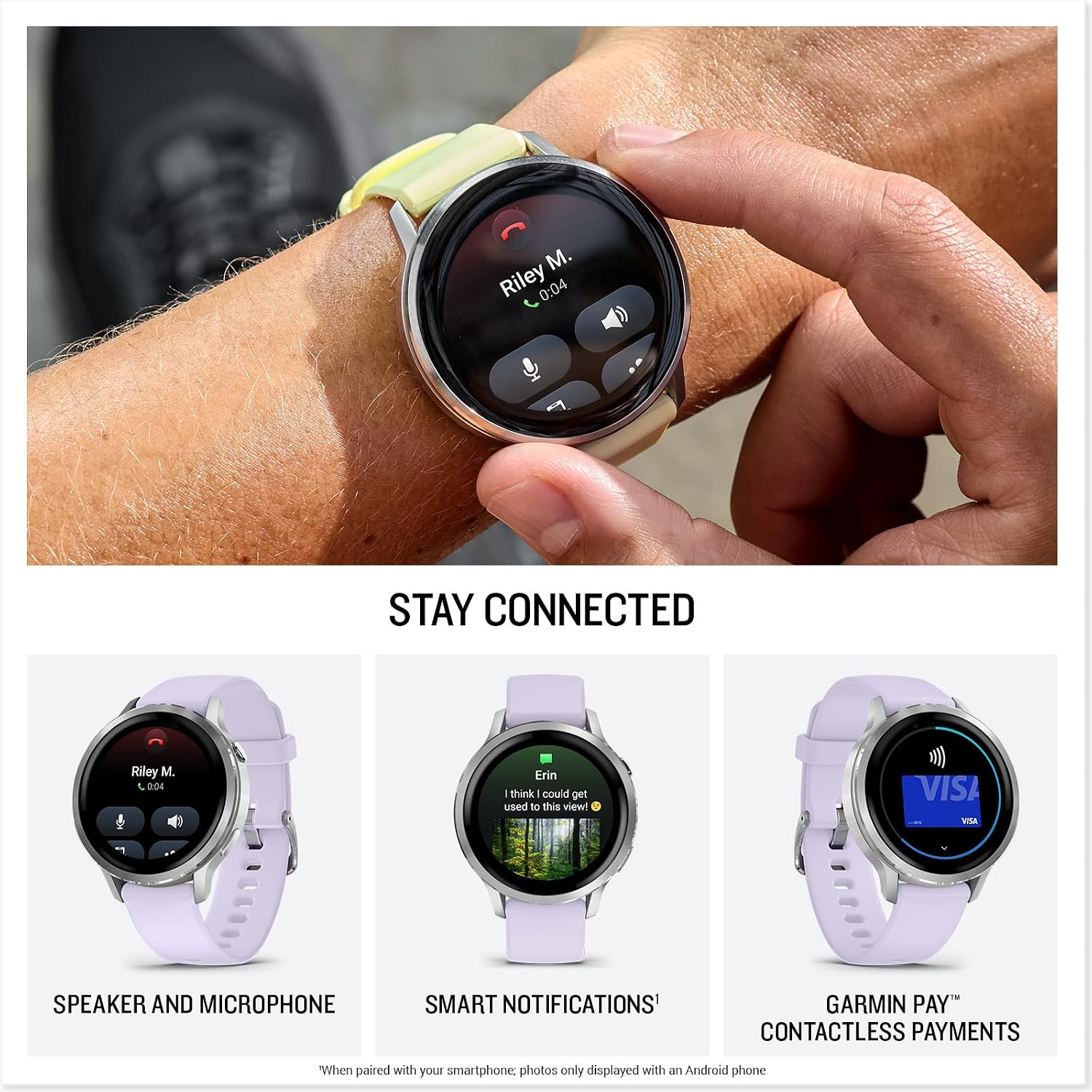 PlayBetter Garmin Venu 4 (Silver/Periwinkle, 41mm) Fitness GPS Smartwatch Bundle - AMOLED Display, Built-in Flashlight, Long Battery Life Portable Charger & HD Screen Protectors