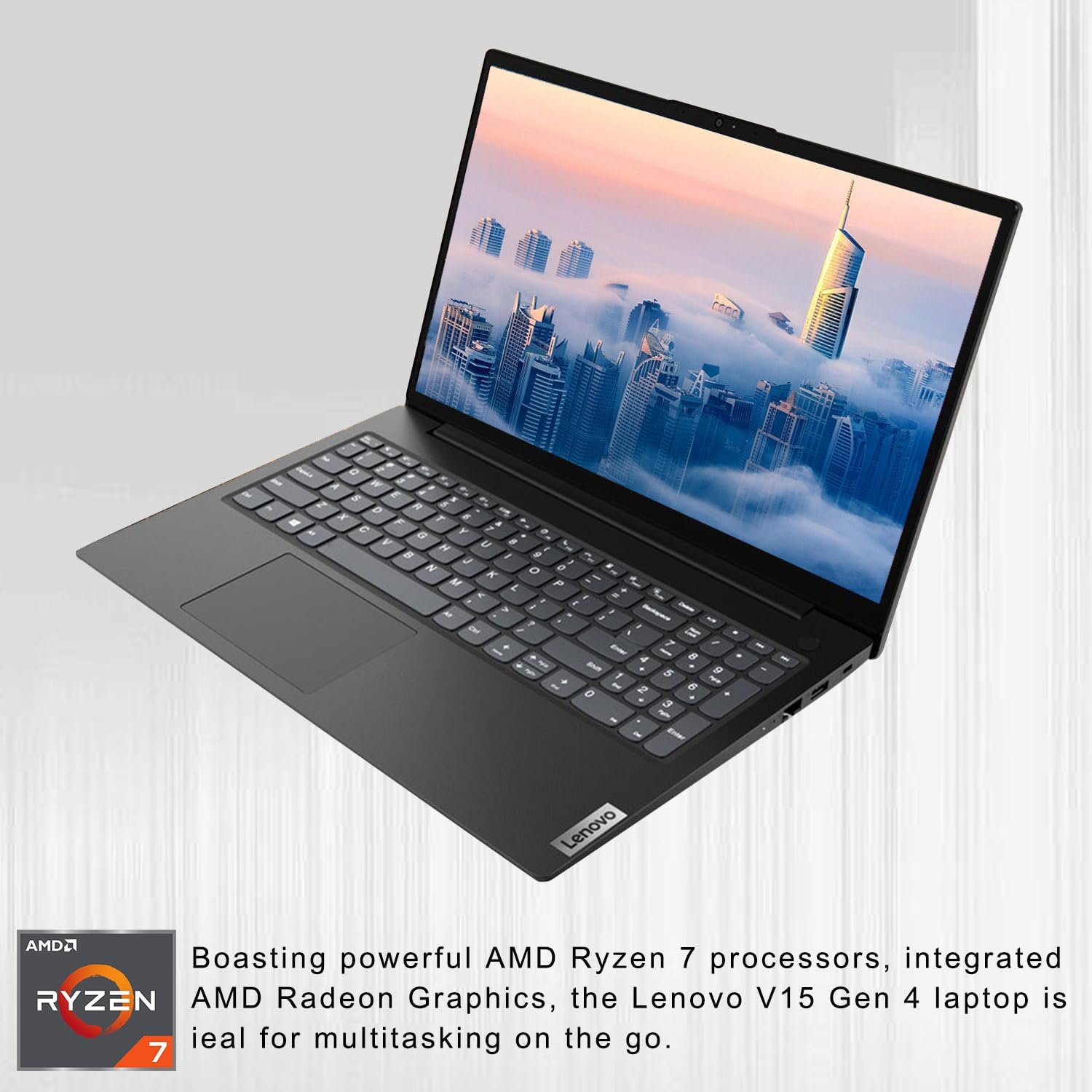 Lenovo V-Series V15 Business Laptop, 15.6' FHD Display, AMD Ryzen 7 7730U, 16GB RAM, 1TB SSD, Numeric Keypad, HDMI, RJ45, Webcam, Wi-Fi, Windows 11 Pro, Black