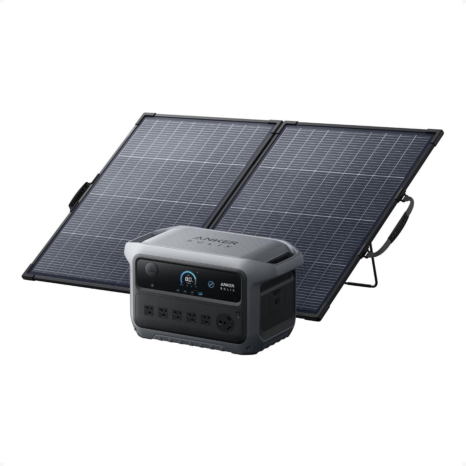 Anker SOLIX C2000 Gen 2 Portable Power Station with 200W Bifacial Solar Panel, 2,400W (Peak 4,000W) Solar Generator, Full Charge in 58 Min, 2,048Wh LiFePO4 Battery for Power Outages and Camping