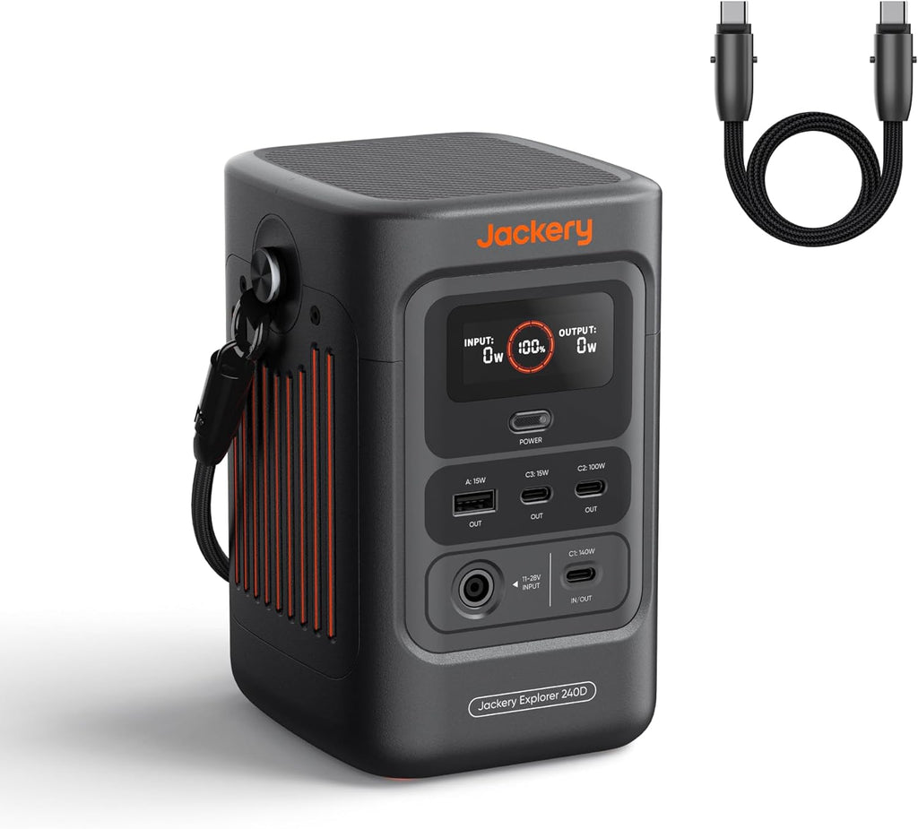 Jackery Explorer 240D Power Bank, 80,000mAh LiFePO4 Battery Portable Power Station, 200W DC Output,1-Hour Fast Charging, Compact for Outdoor Camping, Travel, Emergencies