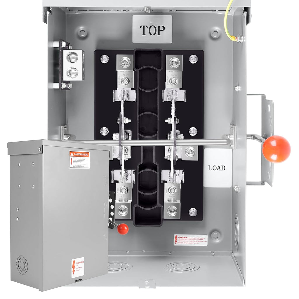 200 Amp Manual Transfer Switch, 120/240V 48000W Transfer Switches for Outdoor and Indoor Use, Heavy Duty Construction, Enlarged NEMA 3R Enclosure, Reliable and Stable, Multiple Safety Protections