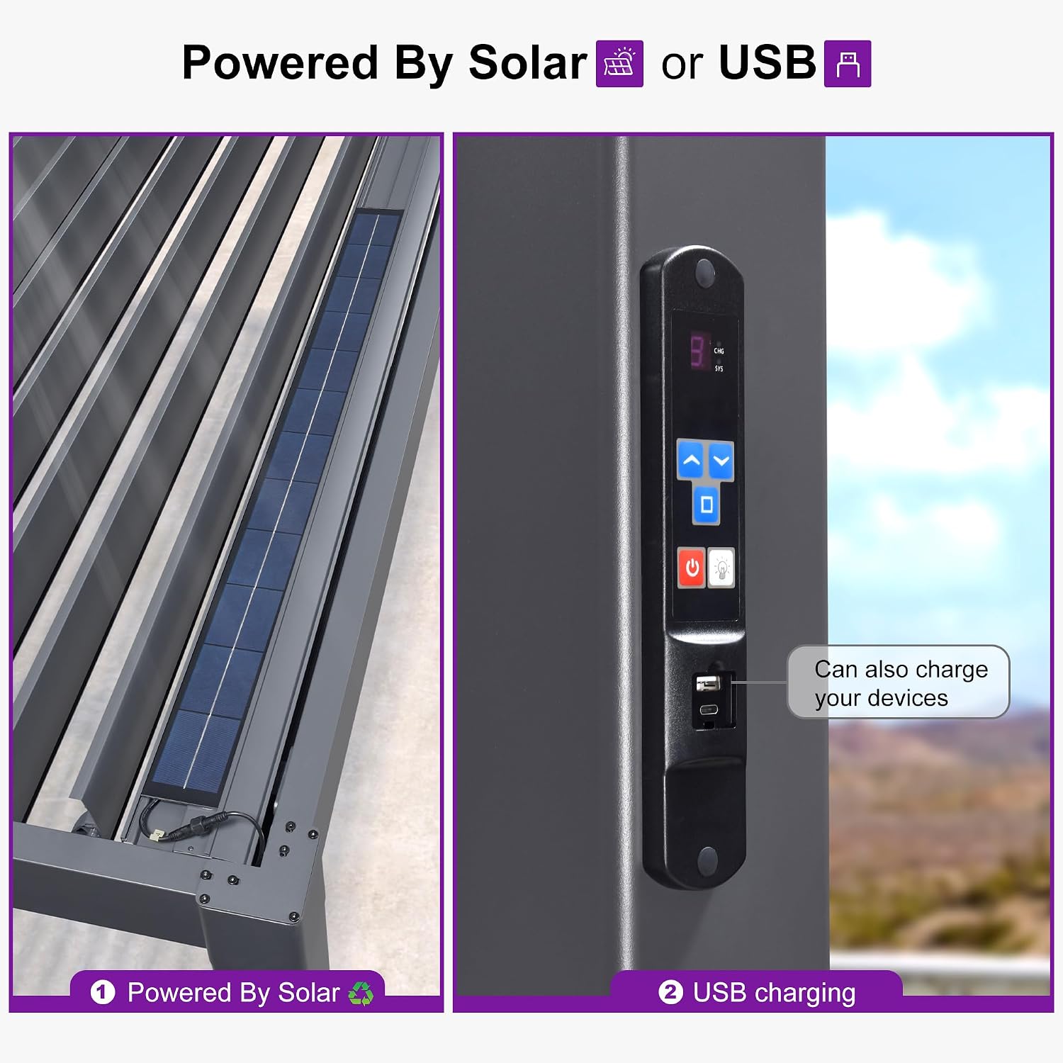 PURPLE LEAF Louvered Pergola with Strip Lights 92KS 10' x 16' Integrated Tunable Solar LED Independently Adjustable Aluminum Roof Outdoor Pergolas for Patio Garden Yard Gray