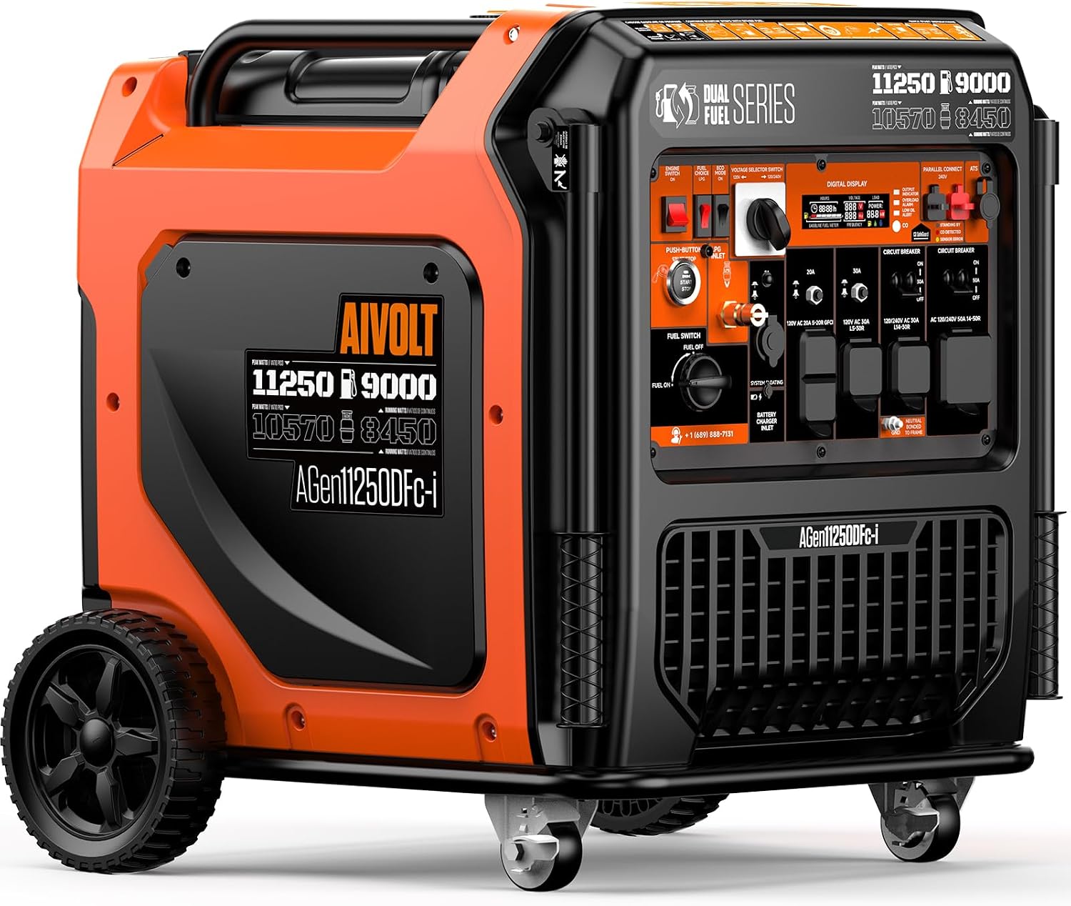 AIVOLT 11250W Dual Fuel Inverter Generator with Remote/Electric/Recoil Start, 50 AMP RV Ready, CARB Compliant 50 State Approved, Ultra Quiet Gas Propane Generator for Home Backup, Food Truck, Job Site
