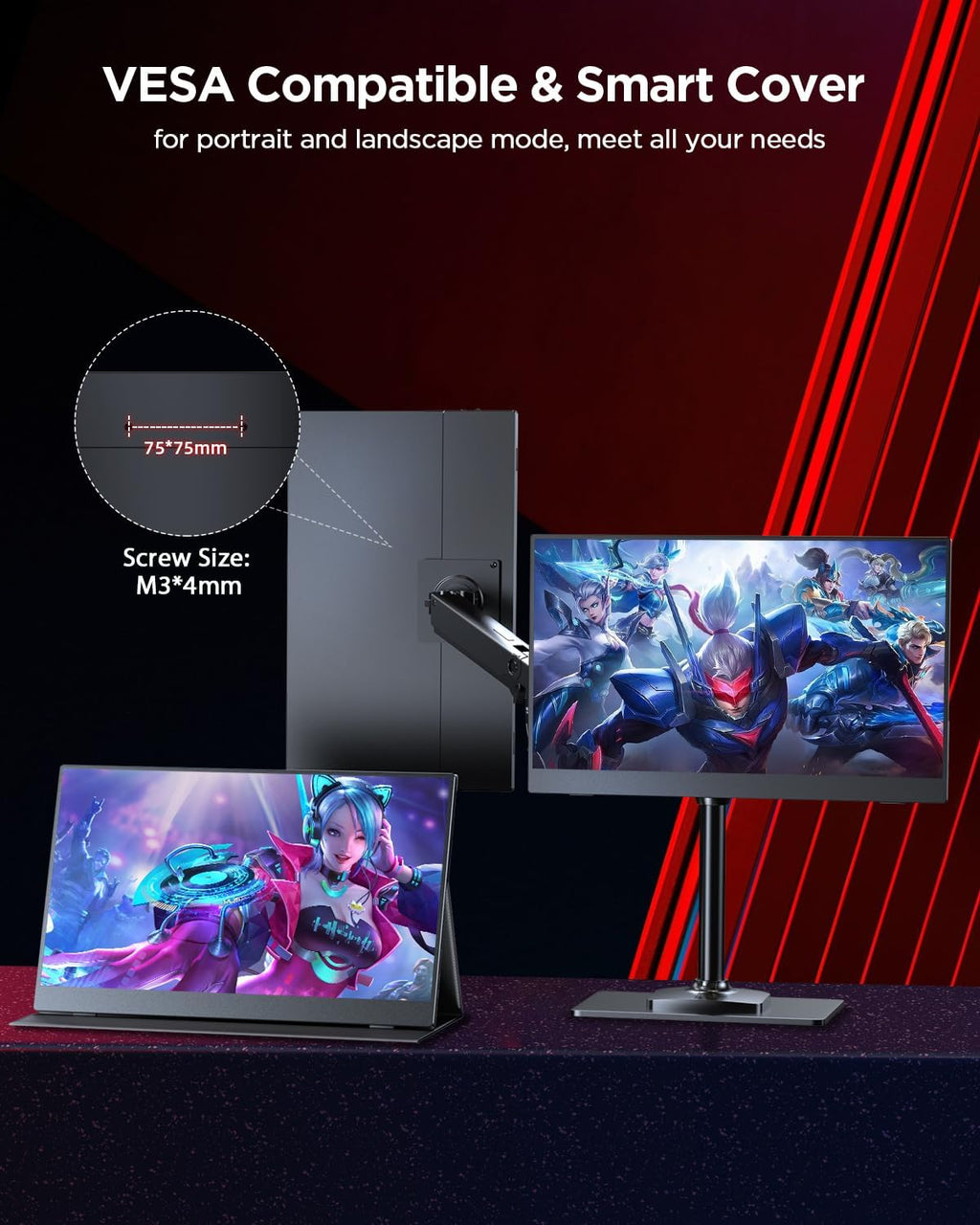 UPERFECT 2K 120Hz Portable Gaming Monitor, 16' 2560x1600 QHD 16:10 400 Nits Portable Monitor for Laptop w/VESA & Cover HDR Eye Care External Second Screen for PC Phone Game Console