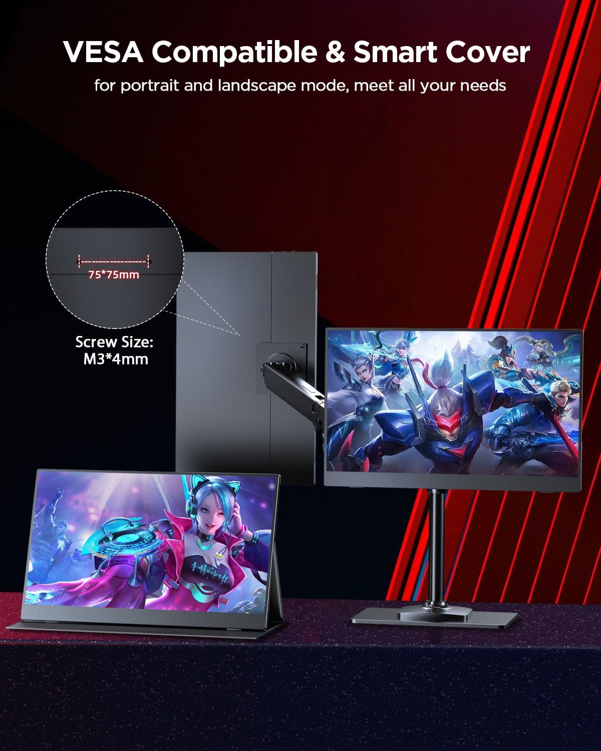 UPERFECT 2K 120Hz Portable Gaming Monitor, 16' 2560x1600 QHD 16:10 400 Nits Portable Monitor for Laptop w/VESA & Cover HDR Eye Care External Second Screen for PC Phone Game Console