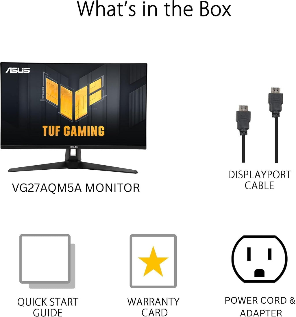 ASUS TUF Gaming 27' 1440P Monitor (VG27AQM5A) - QHD (2560x1440), 300Hz, Fast IPS, Extreme Low Motion Blur Sync, 0.3ms, Speaker, 95% DCI-P3, Shadow Boost, DisplayWidget Center, 3 yr Warranty