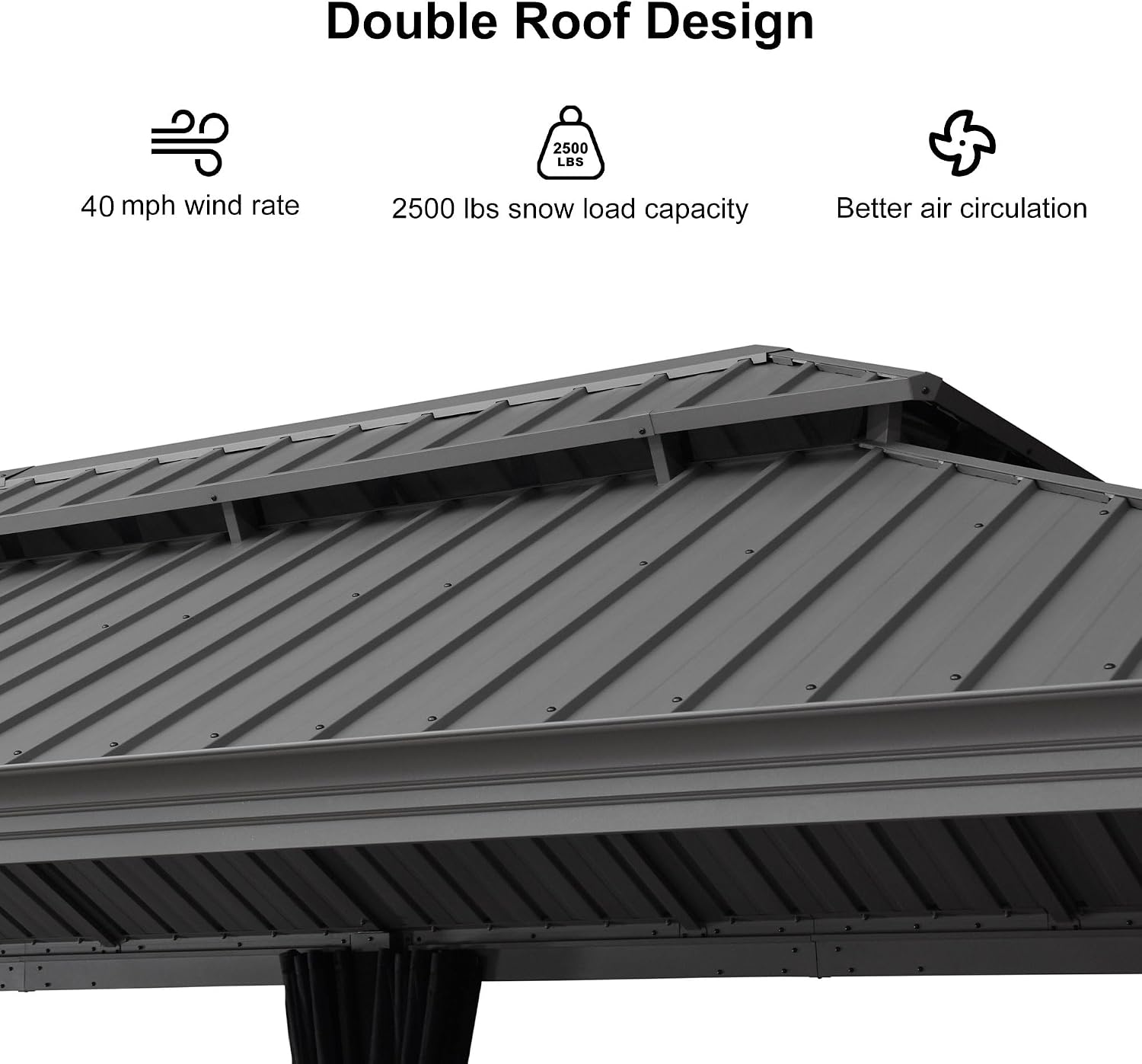 PURPLE LEAF 12' x 24' Outdoor Hardtop Gazebo with Netting and Curtains Galvanized Steel Double Roof and Aluminum Frames Permanent Wind Resistance Pavilion Gazebo for Patio Deck Garden, Light Grey