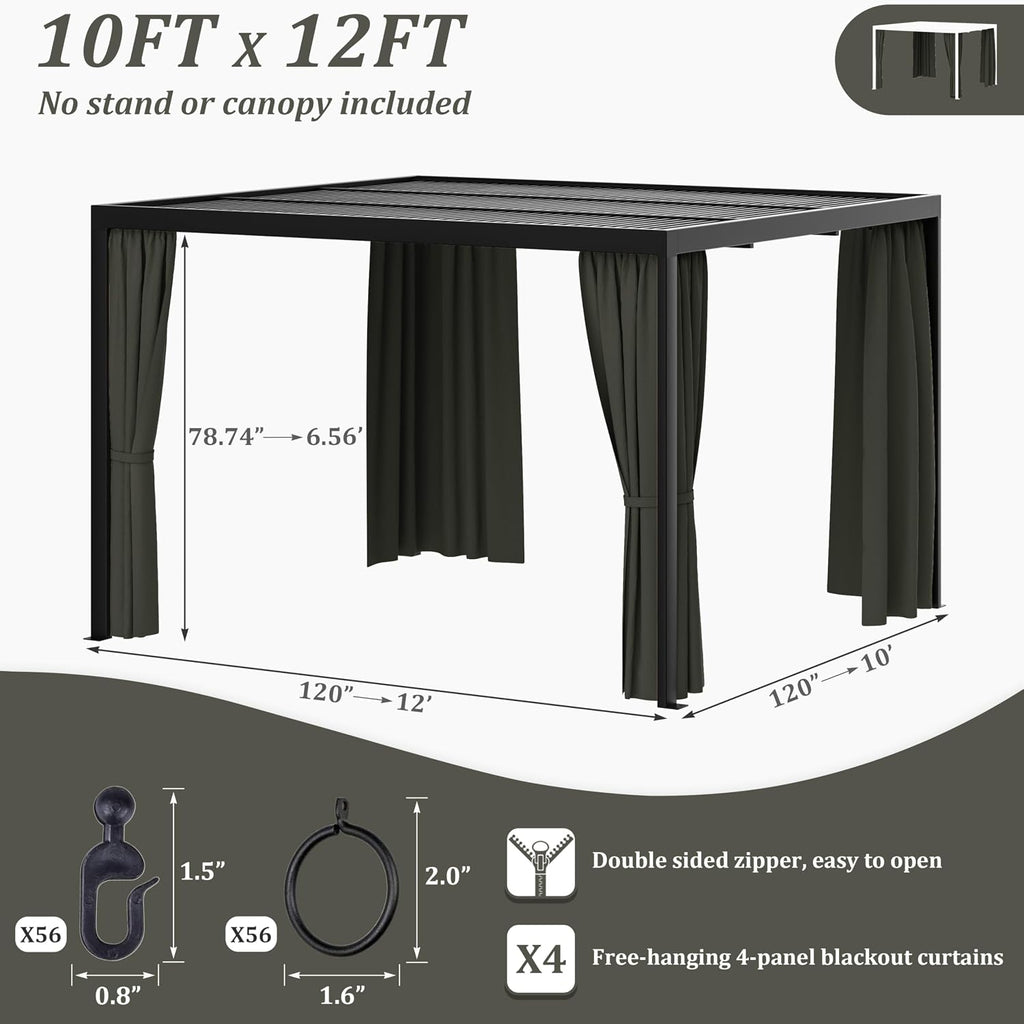 Gazebo Universal Replacement Privacy Curtain,10'×12' Gazebo Outdoor Waterproof Curtains, 4-Panels Sidewall Curtains with Double Zipper for Patio Canopy, Garden and Backyard (Curtain Only)