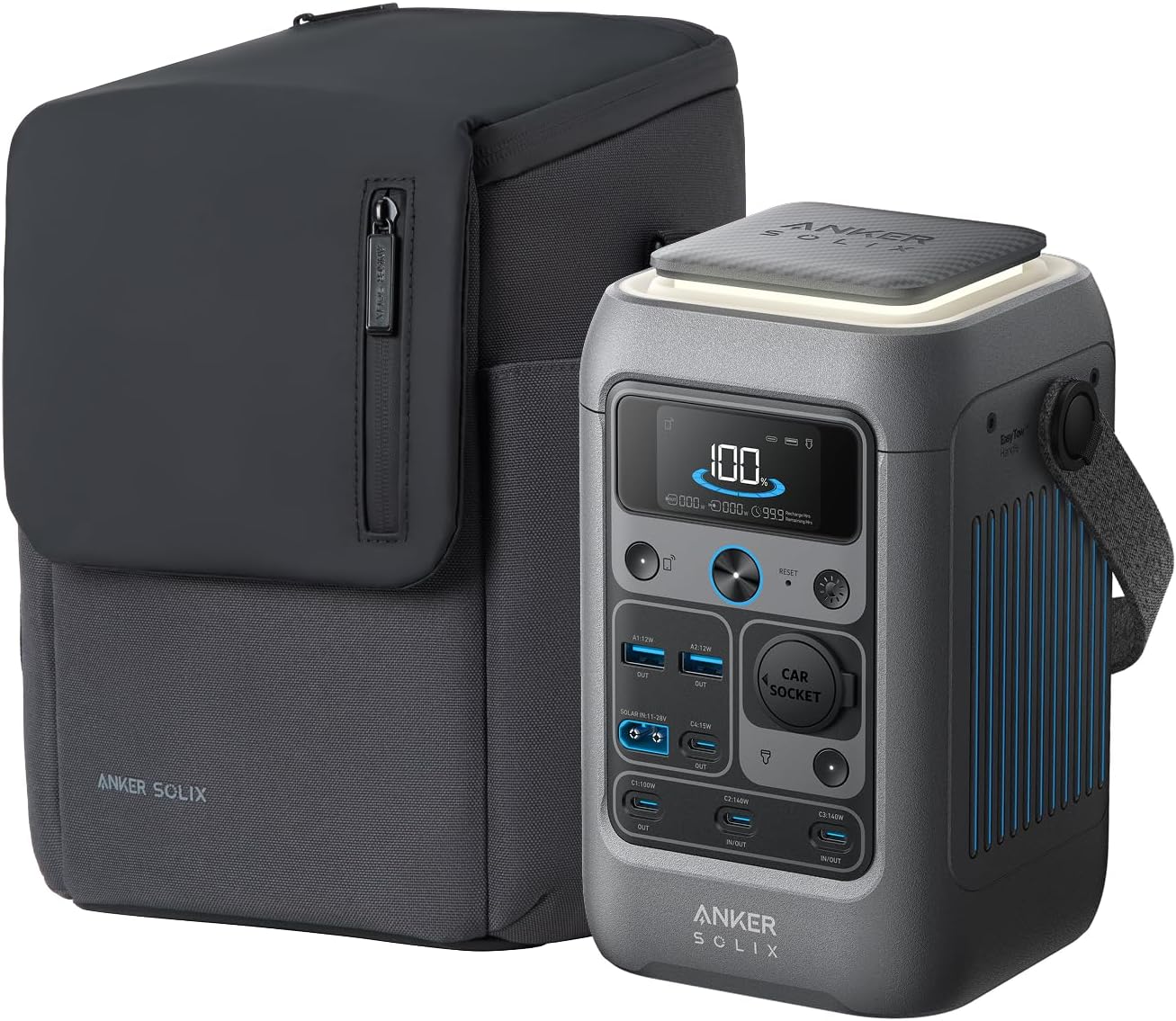 Anker SOLIX C300 DC Power Bank Station and Protective Bag, 288Wh Portable Power Station, LiFePO4 Battery, 300W Solar Generator, for Outdoor, Camping, Traveling, and Emergencies
