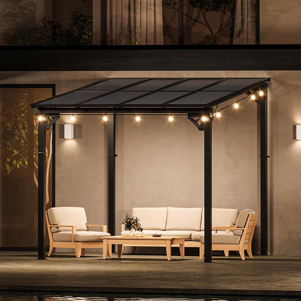 10' x 8' Gazebo for Patio, Gazebo Pergola with Sloped Roof, Large Wall-Mounted Heavy Duty Awnings, for Backyard, Deck, Patio
