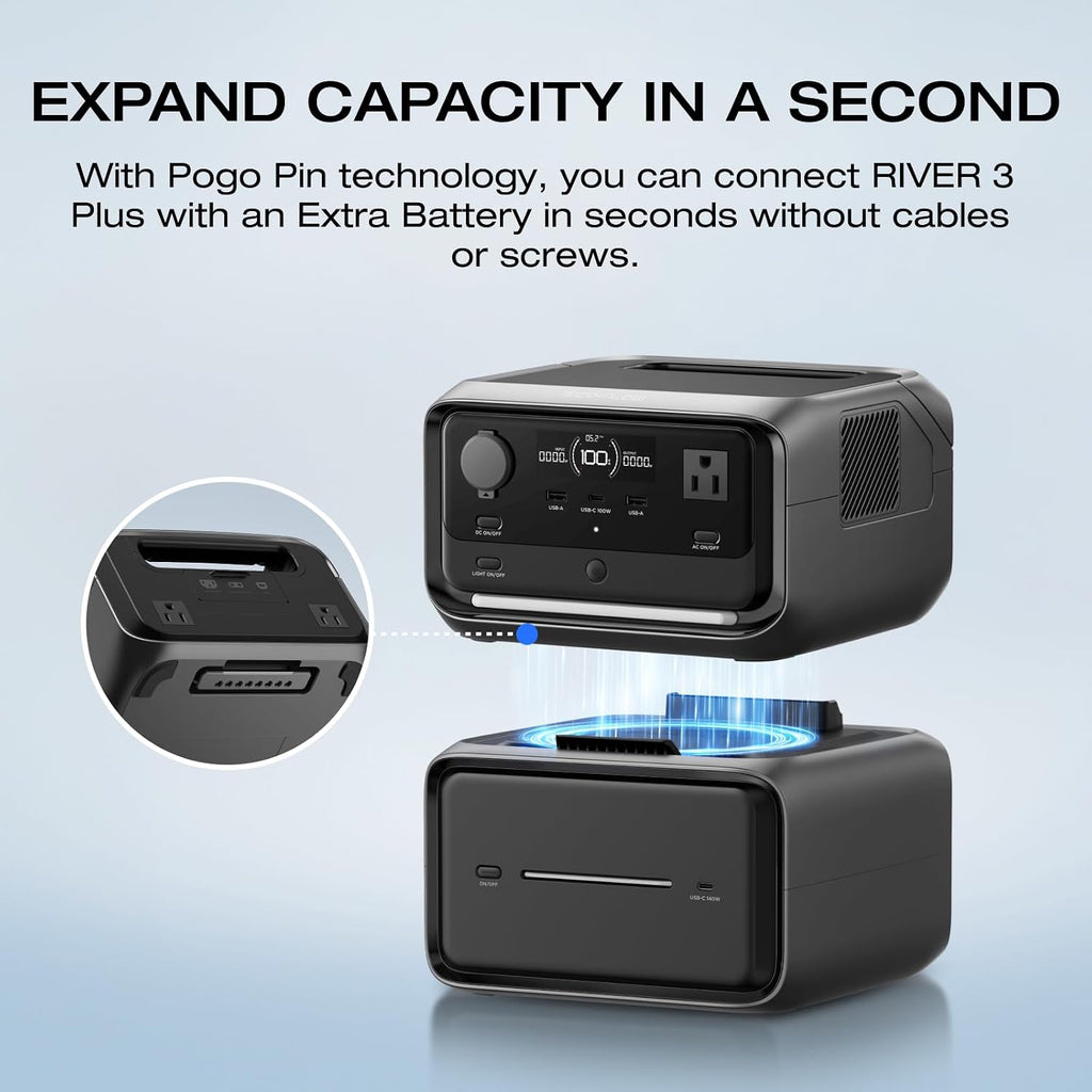 EF ECOFLOW River 3 Plus Portable Power Station Extra Battery EB600, 572Wh Expansion LiFePO4 (LFP) Battery with 10-Year Lifespan, Built-in 140W USB-C Port for Charging/Discharging, Use Independently