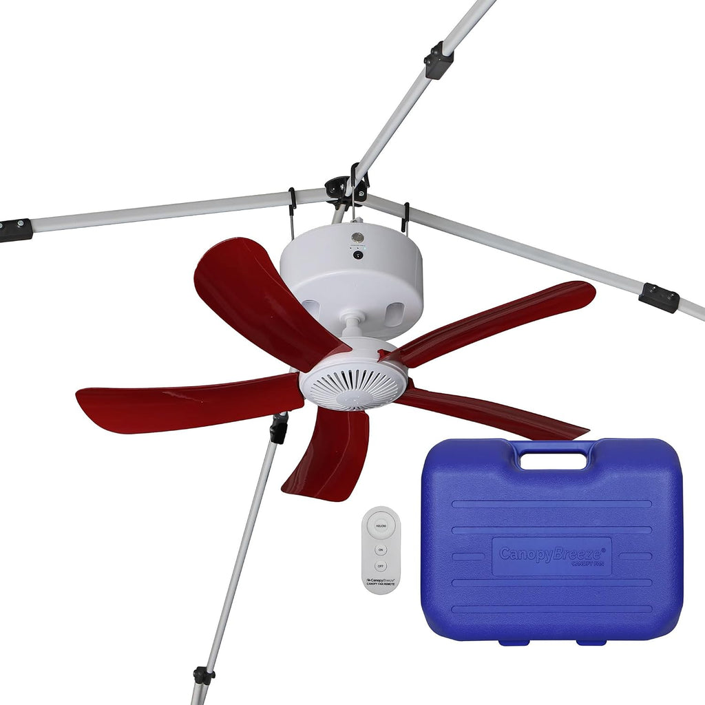 CB305 Large 31' Rechargeable Ceiling Fan for Canopies, Gazebos, Pergolas, Workshops & More. 6-Hour Run Time, Portable with Travel Case, Remote Control (Deep Red)