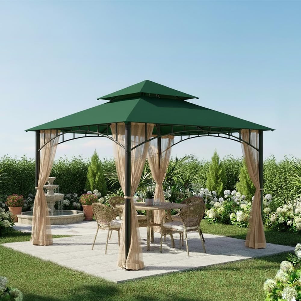 Garden Winds Reinforced RipLock 350 Replacement Canopy Top Cover Compatible with Summer Veranda 10 ' x 10' Gazebo Models L-GZ093PST, G-GZ093PST, TGZ093 - Green