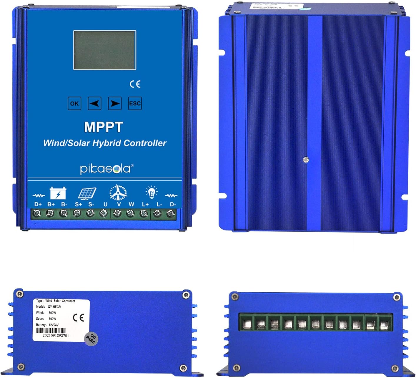 1400W Off Grid with Unloader Hybrid Wind Solar Controller Auto 12/24V Battery MPPT Charge Boost Float of max 800w Wind Turbine Generator 600w Solar Panel Home Street Light Controller