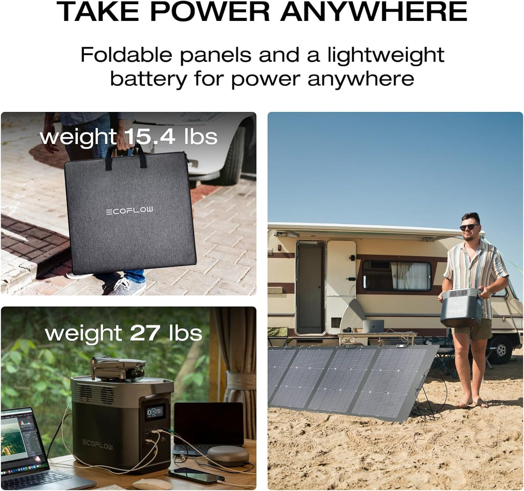 EF ECOFLOW Solar Generator Delta 2 with 220W Solar Panel, 1024Wh LFP(LiFePO4) Battery, 1800W AC/100W USB-C Output, Fast Charging Portable Power Station for Home Backup Power, Camping & RVs